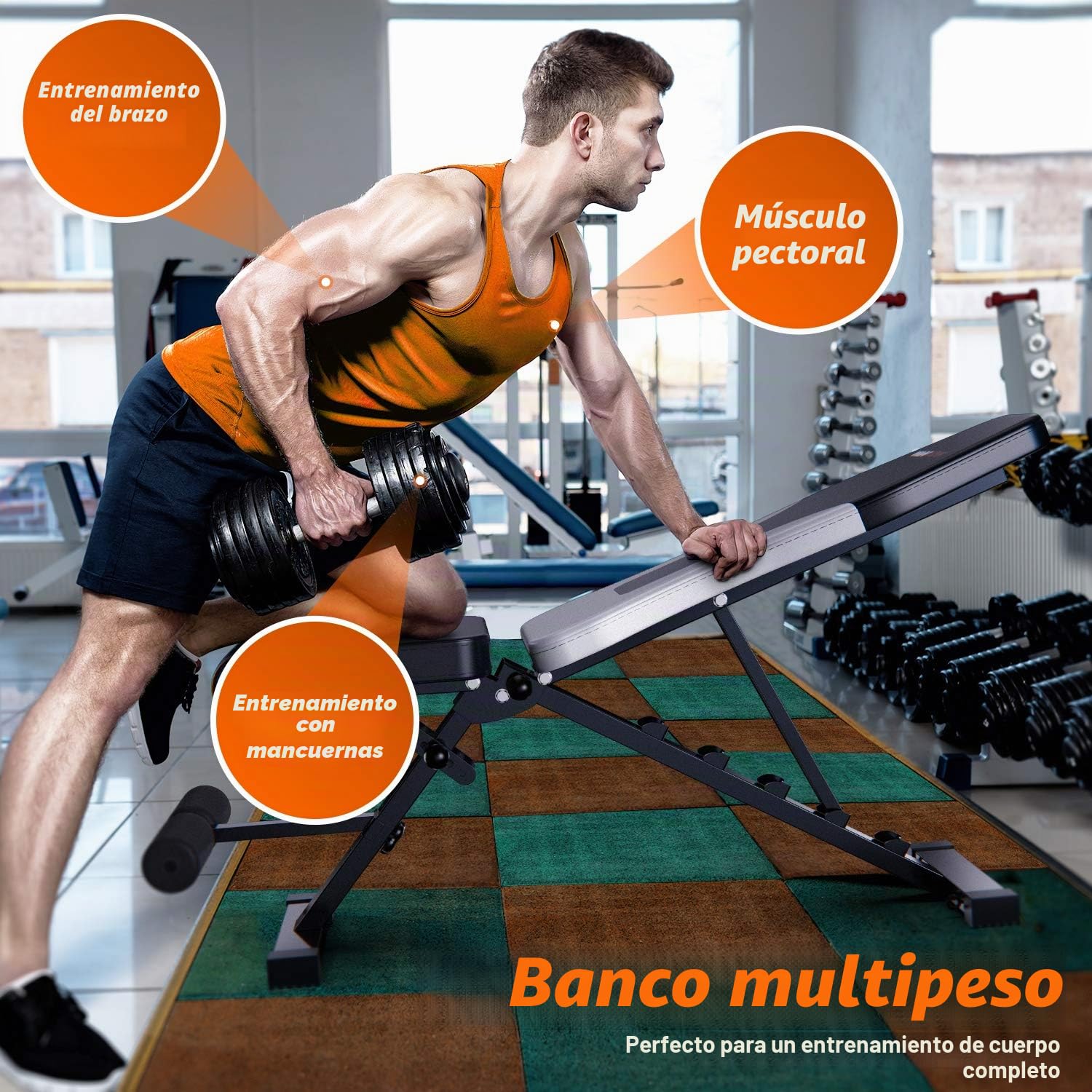 WINNOW Banco de Pesas Ajustable Banco de Entrenamiento Plegable para el Hogar Banco Plano Inclinado Invertido Banco de Musculación Multiuso …