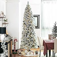 Vista 10 de Glitzhome Prelit Christmas Tree, 6ft Flocked Artificial Christmas Tree Serene Snowscape Fir with 300 Warm White Lights for Home, Office, Party