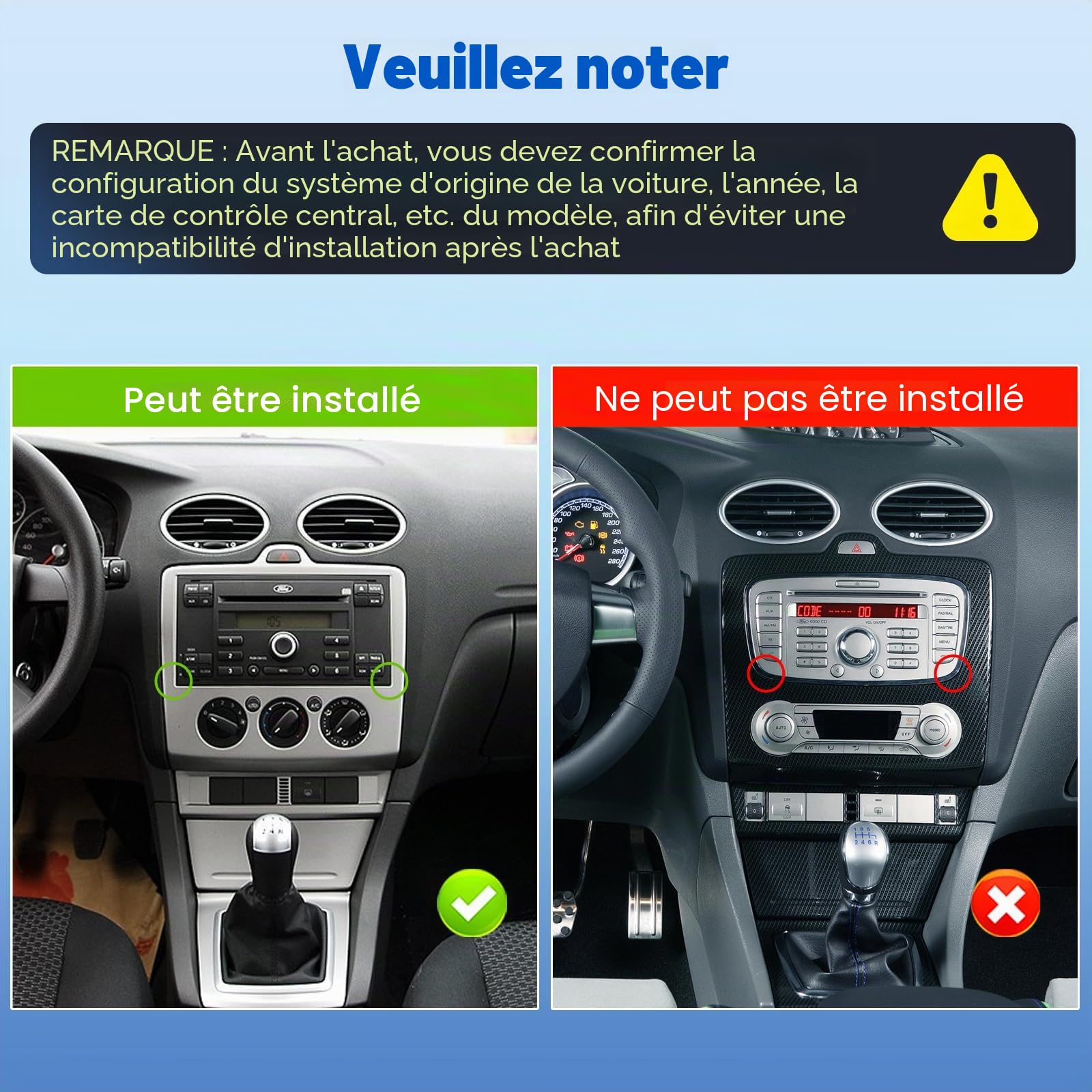2G+64G Android Autoradio pour Ford Transit Fiesta Focus Galaxy Mondeo Fusion Kuga C-Max S-Max avec Wireless Carplay & Android Auto, Écran Tactile 9 Pouces avec WiFi, Navigation GPS, Bluetooth, FM RDS