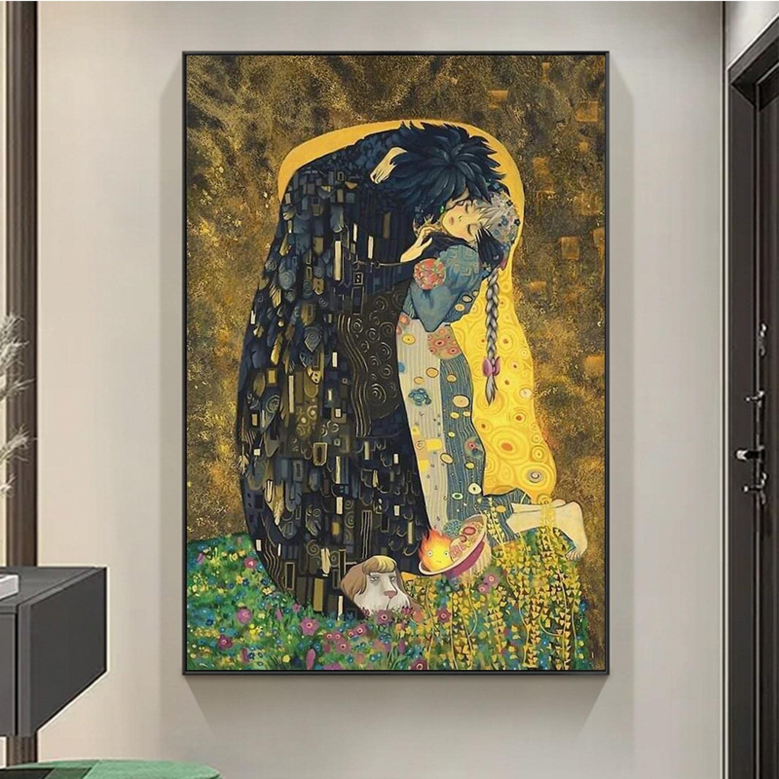 Yuefa Art Artwork Beauty The Beast Portrait Canvas Painting Gustav Klimt Kiss Creativity Poster Abstract Wall Art Pictures Home Decor 60X100cm(24X39in) Frameless