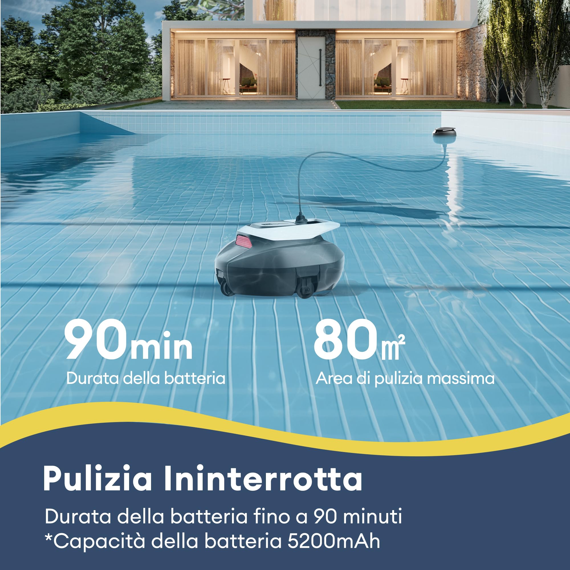 Ultenic Pooleco 10 Robot Piscina Senza Fili,Doppia Filtrazione,Doppio Motore,robot piscina fuori terra, 90 Min di Pulizia,Parcheggio Automatico, per piscine fino a 80 m²