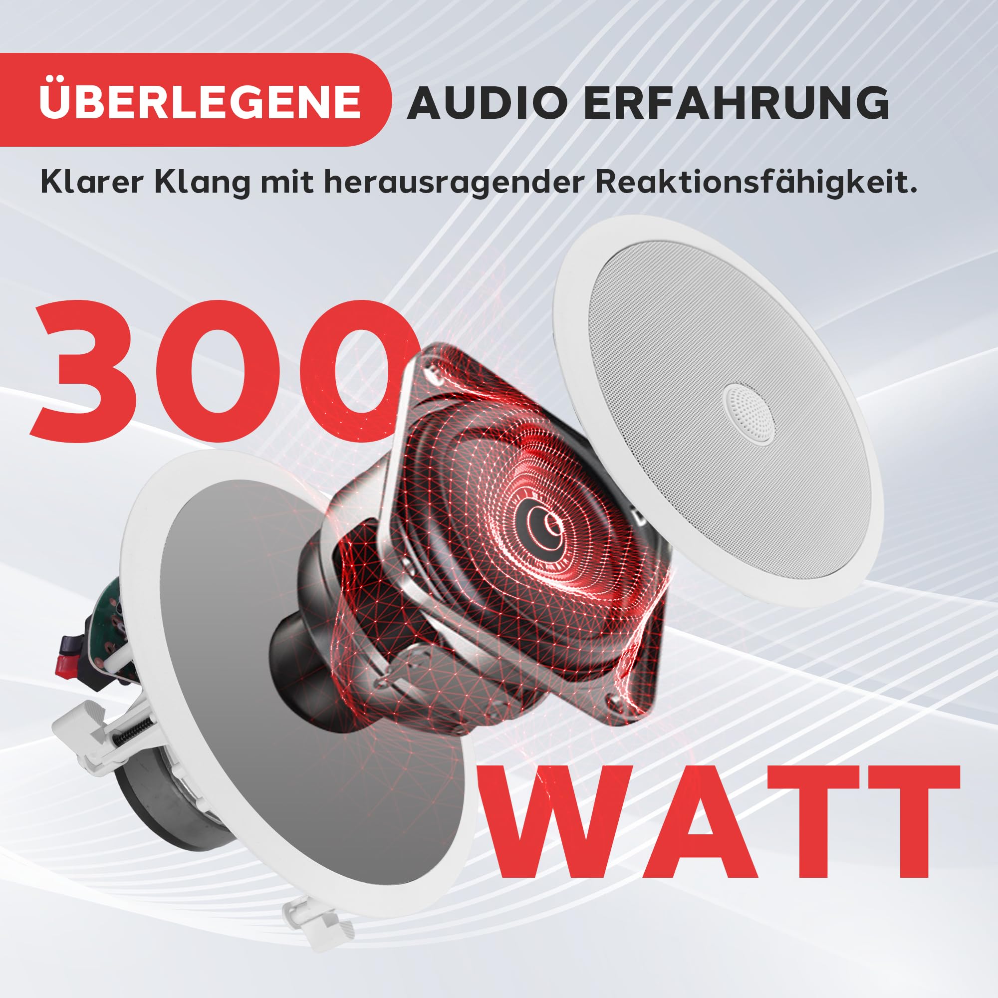 Pyle Deckenlautsprecher 300W 20cm 2-Wege Einbaulautsprecher Bluetooth Flacher Woofer