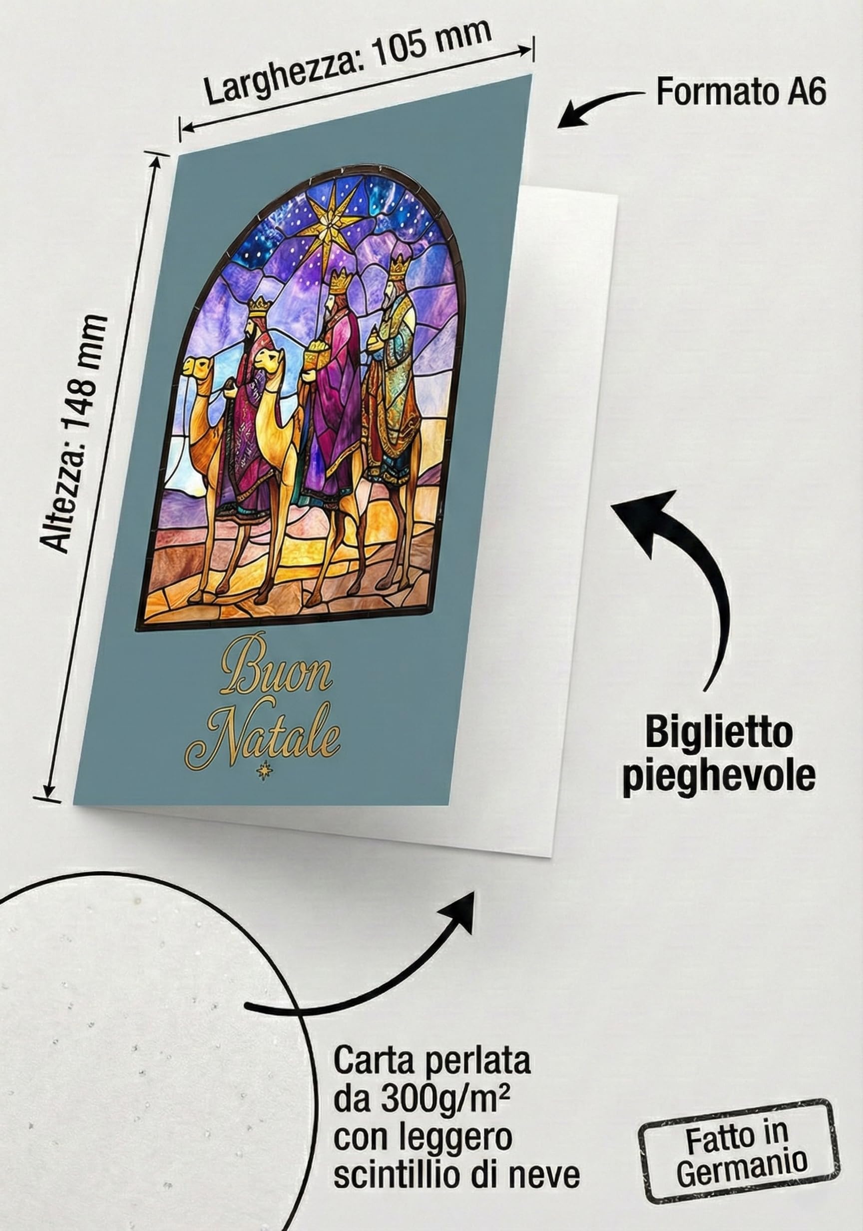 Set di 30 Biglietti di Natale Religiosi A6 con Vetrate 10 Design Cristiani Buste Bianche
