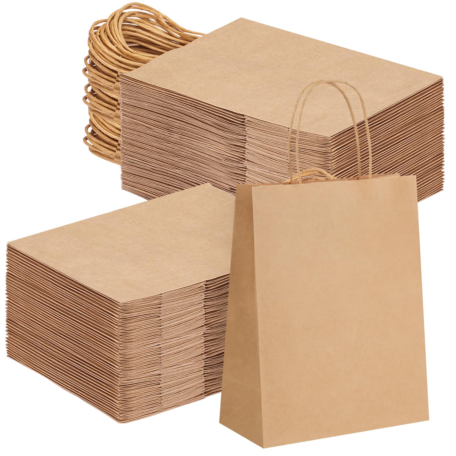 Moretoes 120pcs Brown Paper Bags with Handles, 7.1x3.6x9.3in, Medium Size Gift & Shopping Kraft Paper Bags for Party & Business