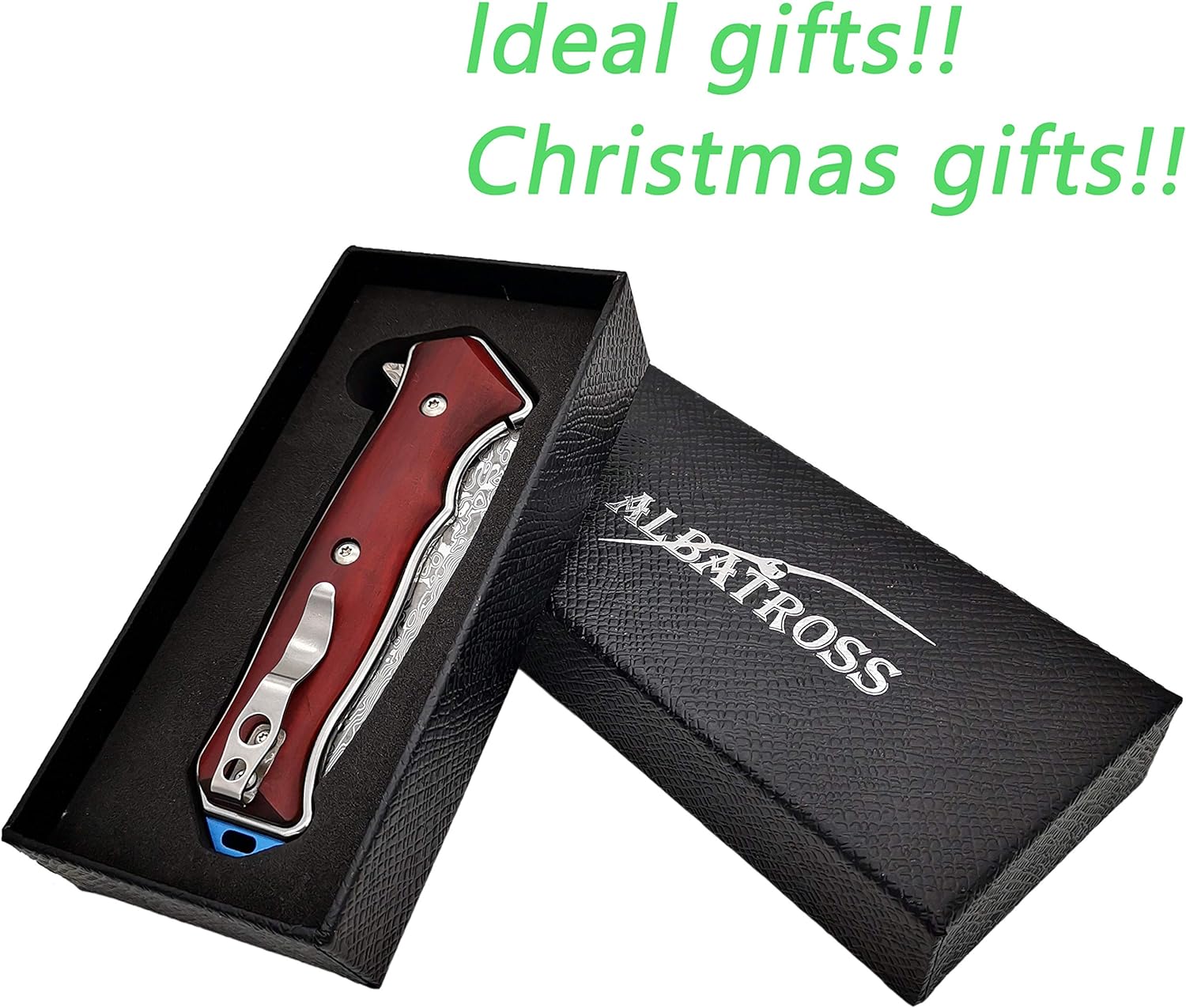 ALBATROSS Premium Damascus Folding Knife - EDC Pocket Knife with Cocobolo Wood Handle, 3.5" Blade, Liner Lock System - Outdoor Camping Hunting Survival Tool - Gift for Men-HGDK001