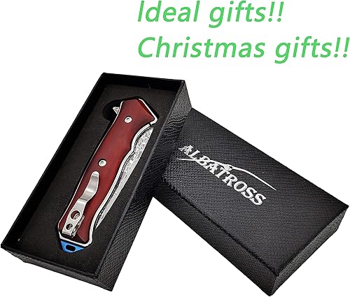 Miniatura 5 de ALBATROSS HGDK001 EDC Classic Damasco plegable Camping Pocket Cuchillos con trazador de líneas, mango de madera Cocobolo, regaloscolecciones
