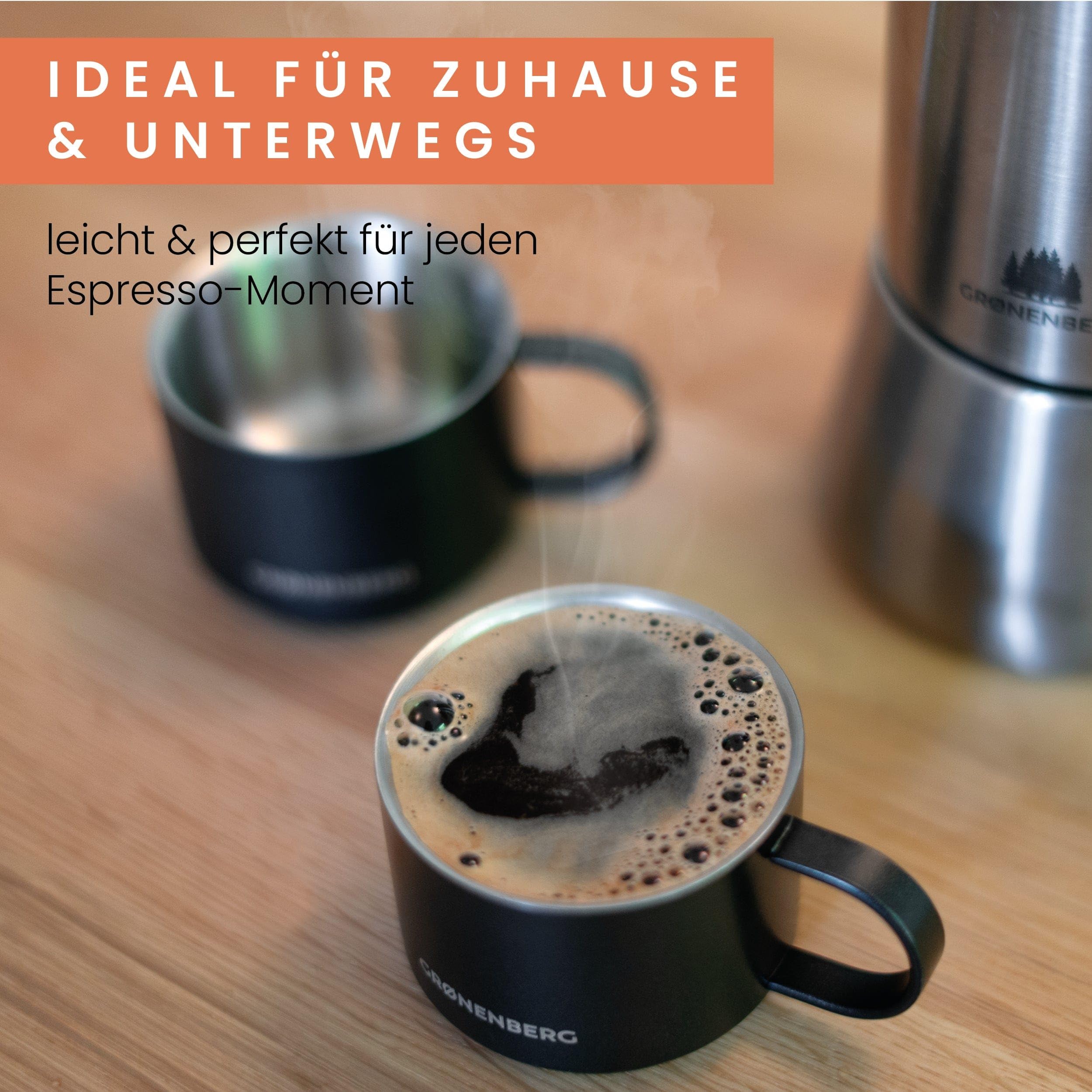 Groenenberg Spar Set 5 | Espressokocher Edelstahl 4 Tassen + Espressotassen | Induktion Espressokanne (200ml)