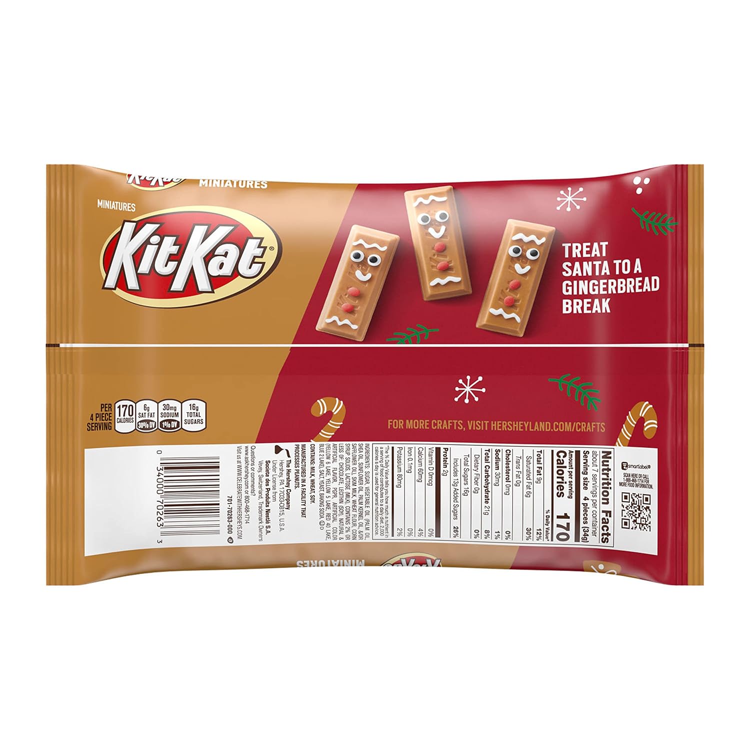 KIT KAT Miniatures Gingerbread Cookie Gingerbread Flavored Creme Wafer Candy Bars, Christmas, 8.4 oz Bag