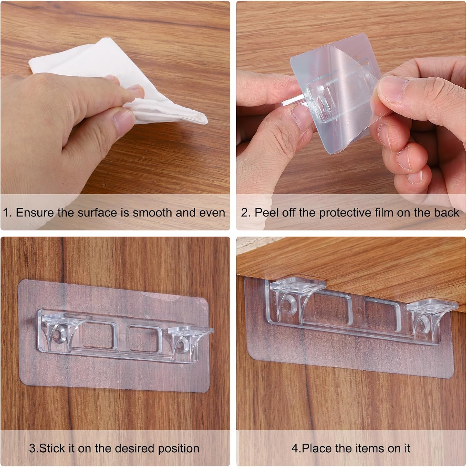sourcing map 24 Pcs Plastic Shelf Support Peg, Double Row Self Adhesive Bracket with Screw Holes, Punch Free Self Adhesive Bracket, Clear Partition Pin for Furniture Kitchen Cabinet