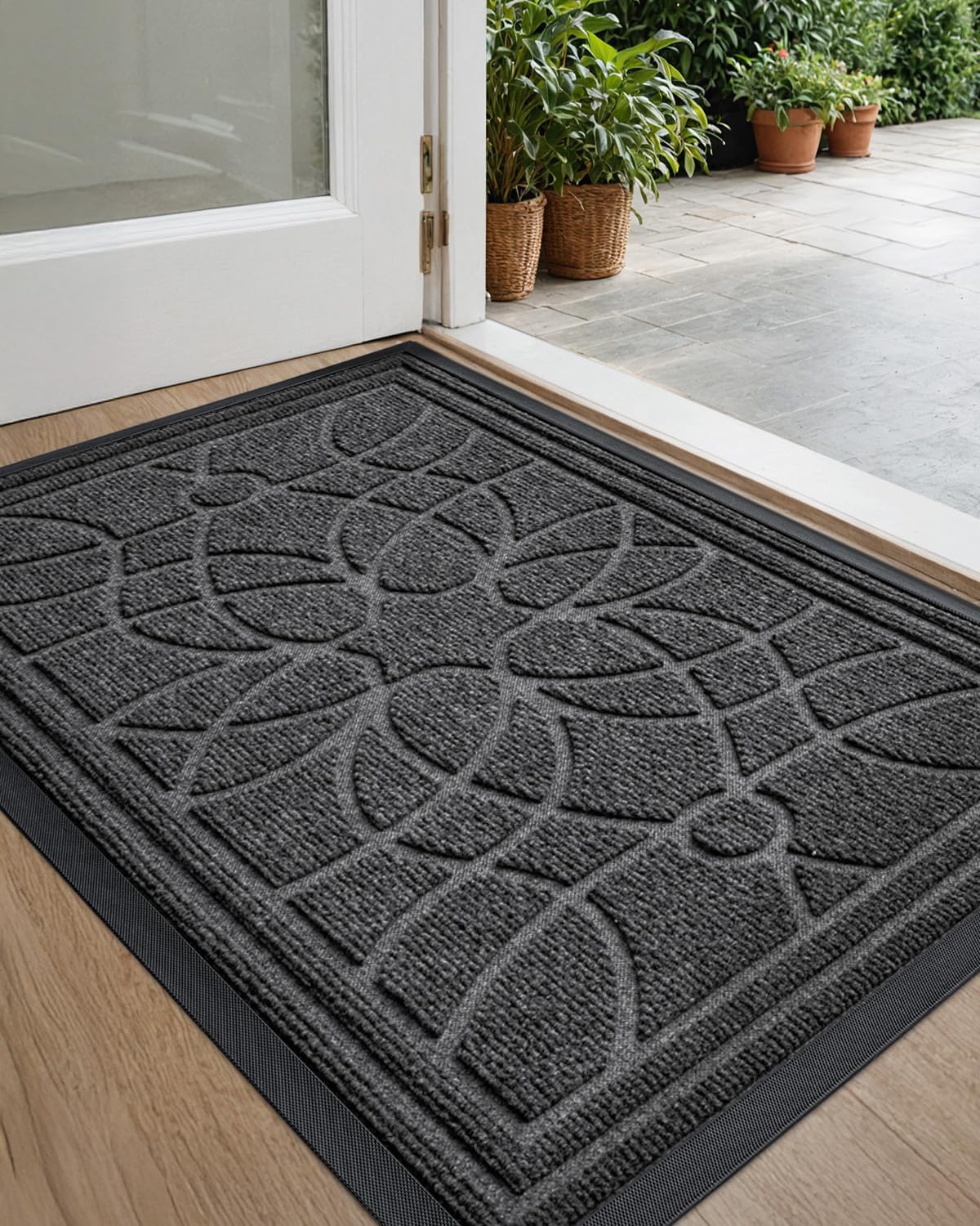 Front Door Mat Outside Entrance, Heavy Duty Non Slip Low Profile Doormat for Entryway, Trap Dirt and Moisture Welcome Mats, Easy Clean, Patio, Garage, 17x29, Grey