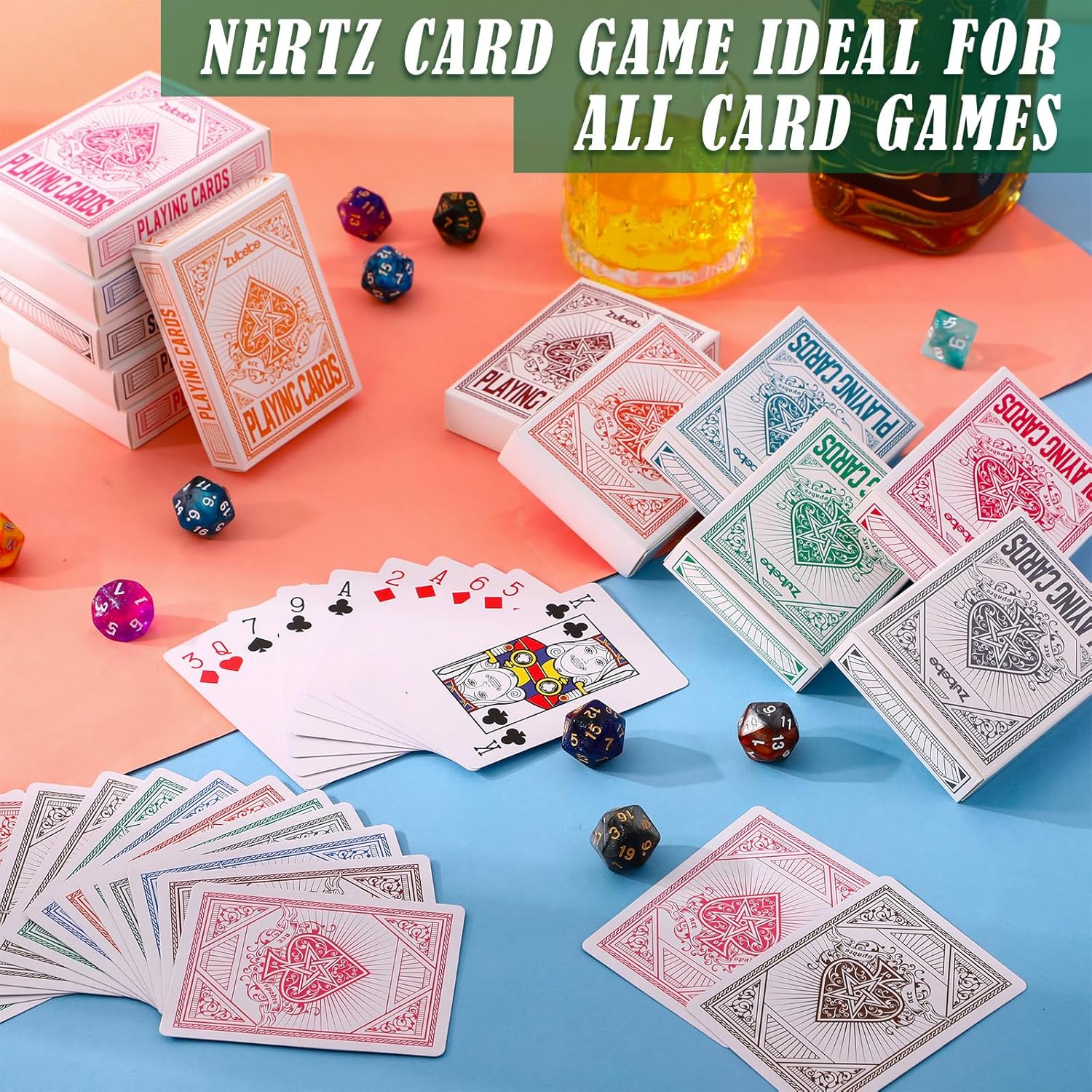 Zubebe 24 Pcs Pack Playing Cards Sets with 12 Colors Deck of Cards Bulk Jumbo Index in Poker Size Standard Playing Poker Decks for Nertz Card Game Activities Family Game Card Night Party Supplies