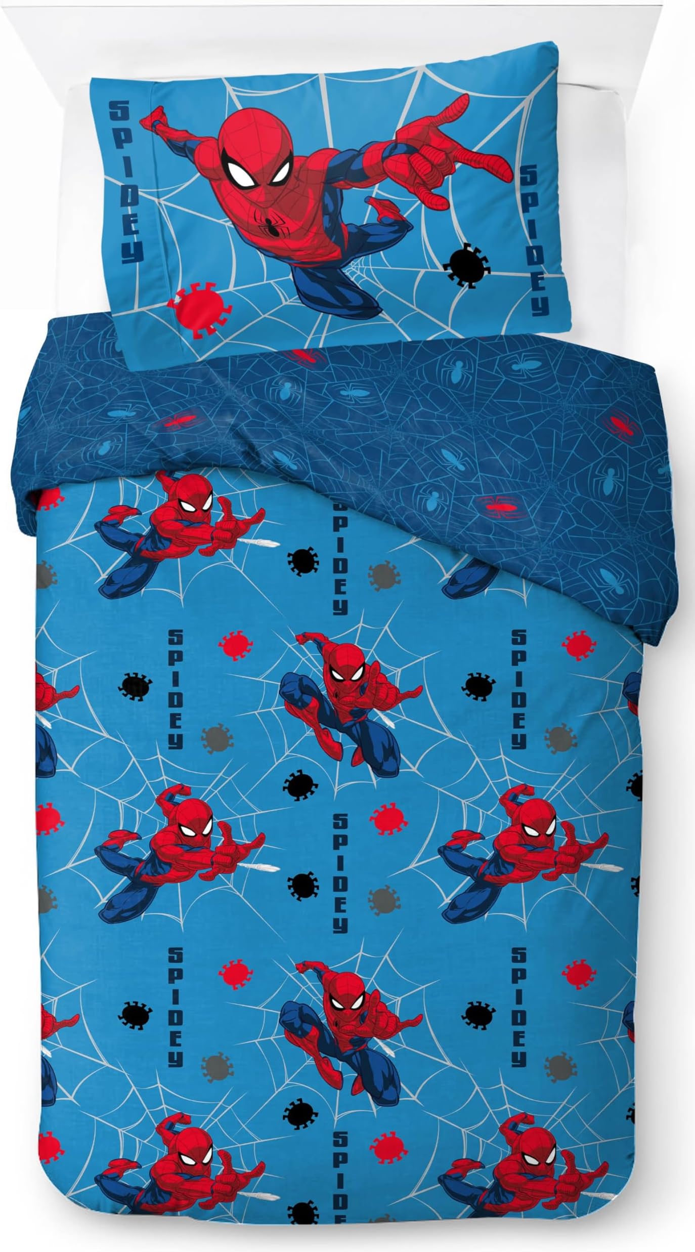 Jay Franco Children's Marvel Spiderman Single Duvet Cover Set – 100% Cotton Super Soft Bedding with Pillowcase, Official Licensed Product, Blue, 2 Piece Set