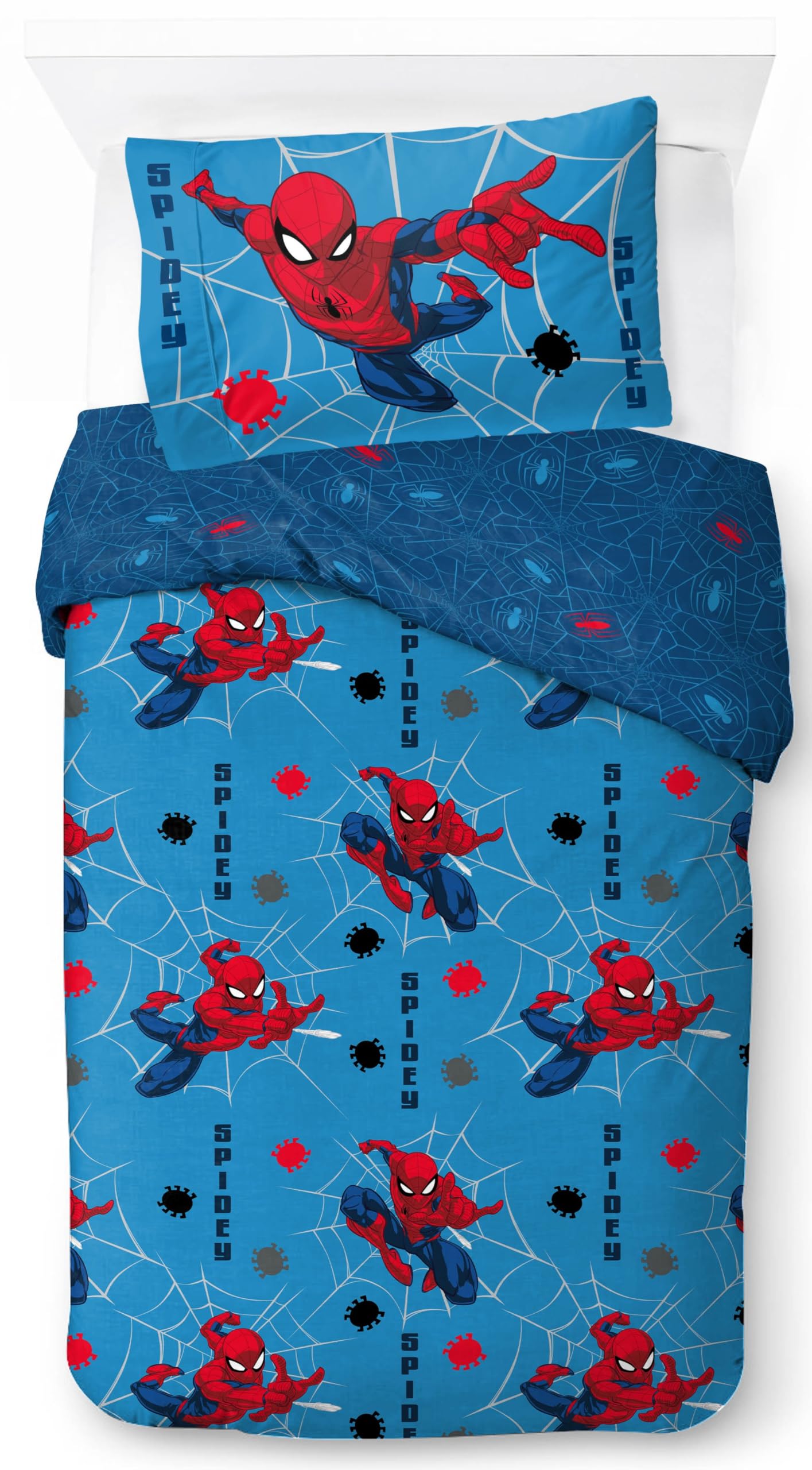 – Jay Franco Marvel Spiderman Duvet Cover Set – Kids Super Soft Bedding with Pillowcase, COVER ONLY Comforter Not Included, Blue, 2 Piece Single