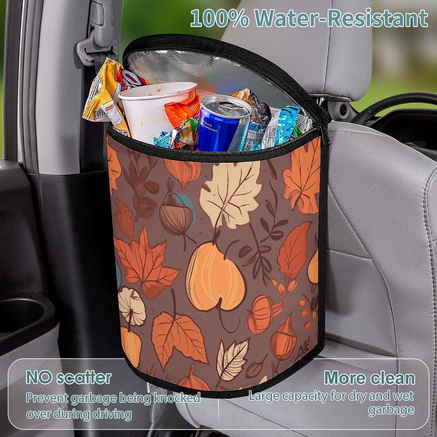 Hanging Car Trash Bag Fall Printed Car Garbage Storage Bag Leakproof Car Trash Can Portable Garbage Storage Bags
