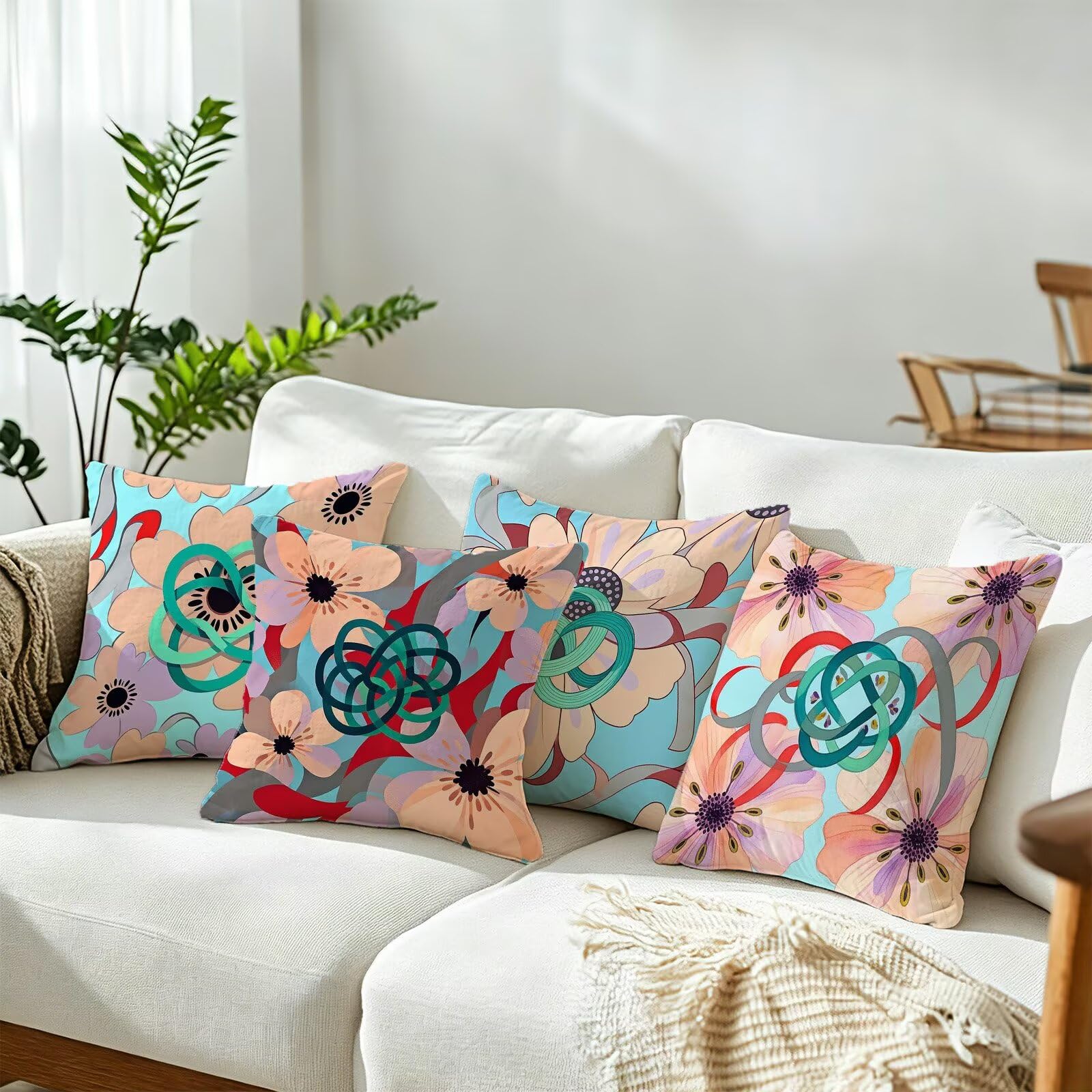 Cojines Exterior Rosa Funda Almohada 45x45 Impermeables Juego de 4, Cod-490