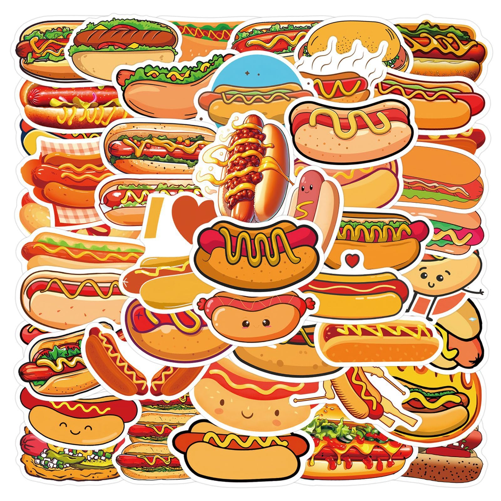 55Pcs Hot Dog Stickers for Laptop,Hot Dog Party Decorations,Delicious Food Foods Party Favors,Vinyl Waterproof Decals for Water Bottles Laptop Cellphone Suitcase Skateboard Guitar