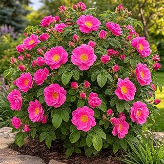 2 Pink Japanese Rose Live Plants – Hardy Fragrant Pink Rugosa Rose Bus...