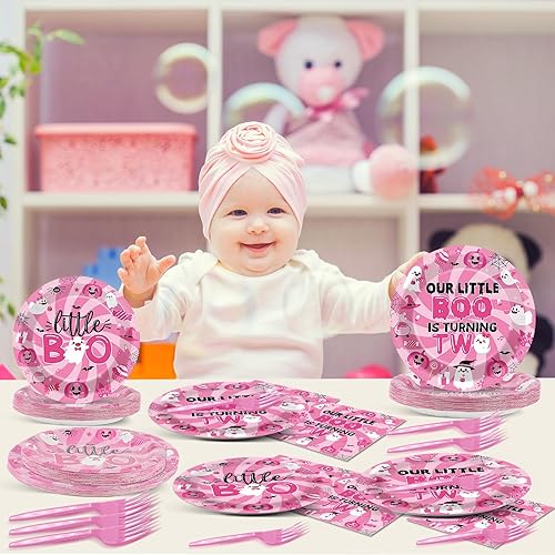 Miniatura 147 de 96 piezas de suministros de fiesta de cumpleaños florales de cumpleaños, platos de papel, servilletas, flores de oro rosa, decoraciones de fiesta