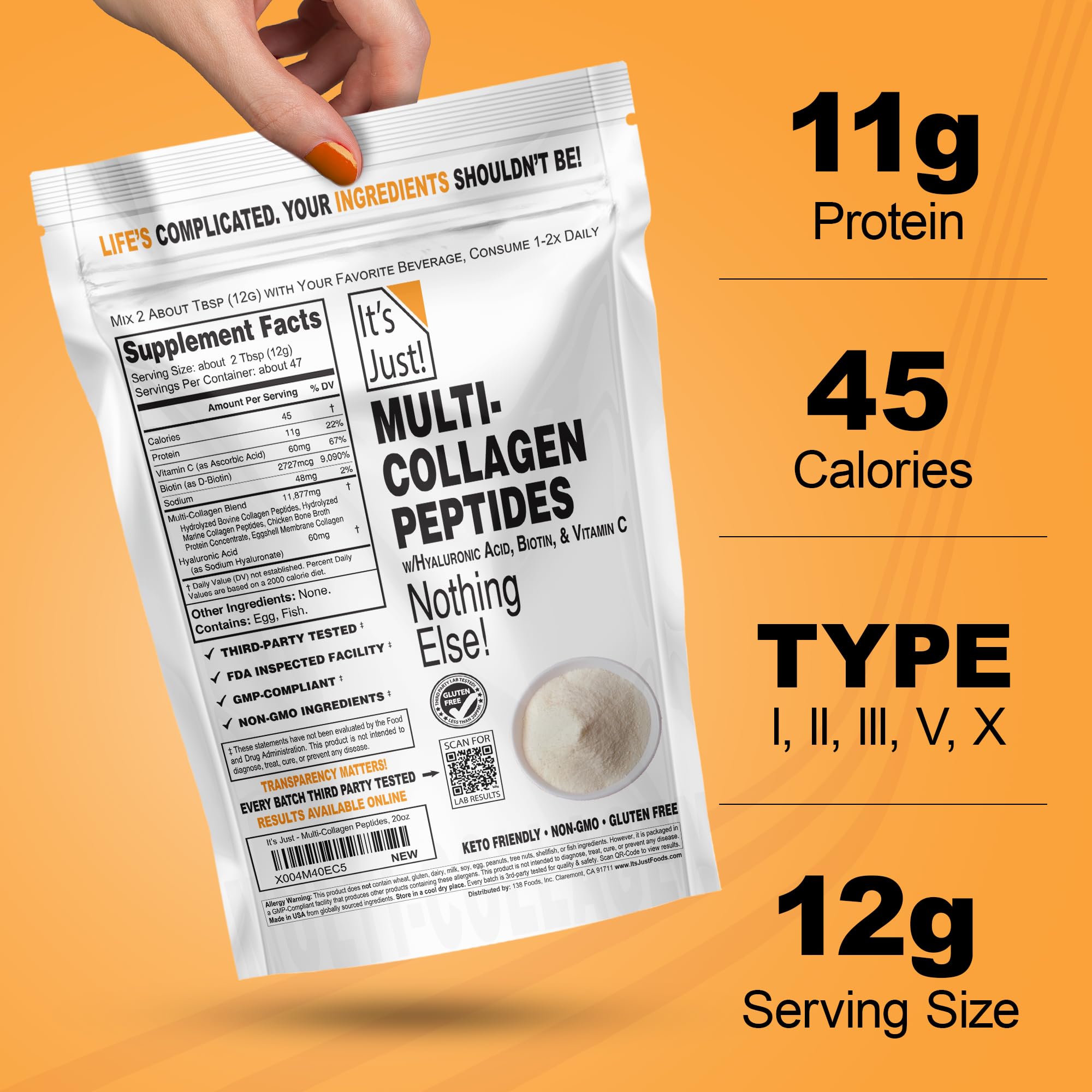 It's Just! - Multi-Collagen Peptides w/VIT C, Biotin, Hyaluronic Acid, 20oz — Amazon image 3