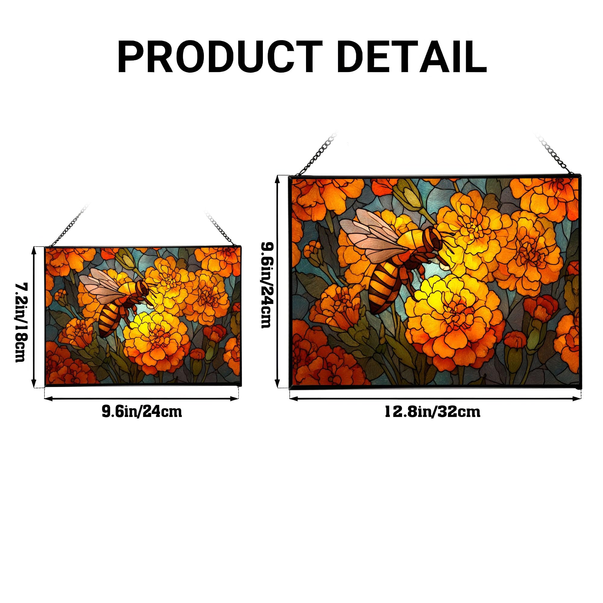 Bee Landing – Marigold Patch Animal Stained Glass Suncatcher – Rectangular Hanging Window Panel with Artistic Nature Background – Wildlife Glass Art Gift for Animal and Nature Lovers j13LLw