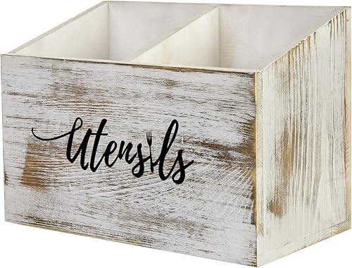 Miniatura 7 de MyGift Soporte de utensilios de cocina de madera blanqueada de 2 ranuras para encimera, organizador de herramientas de cocina, organizador con