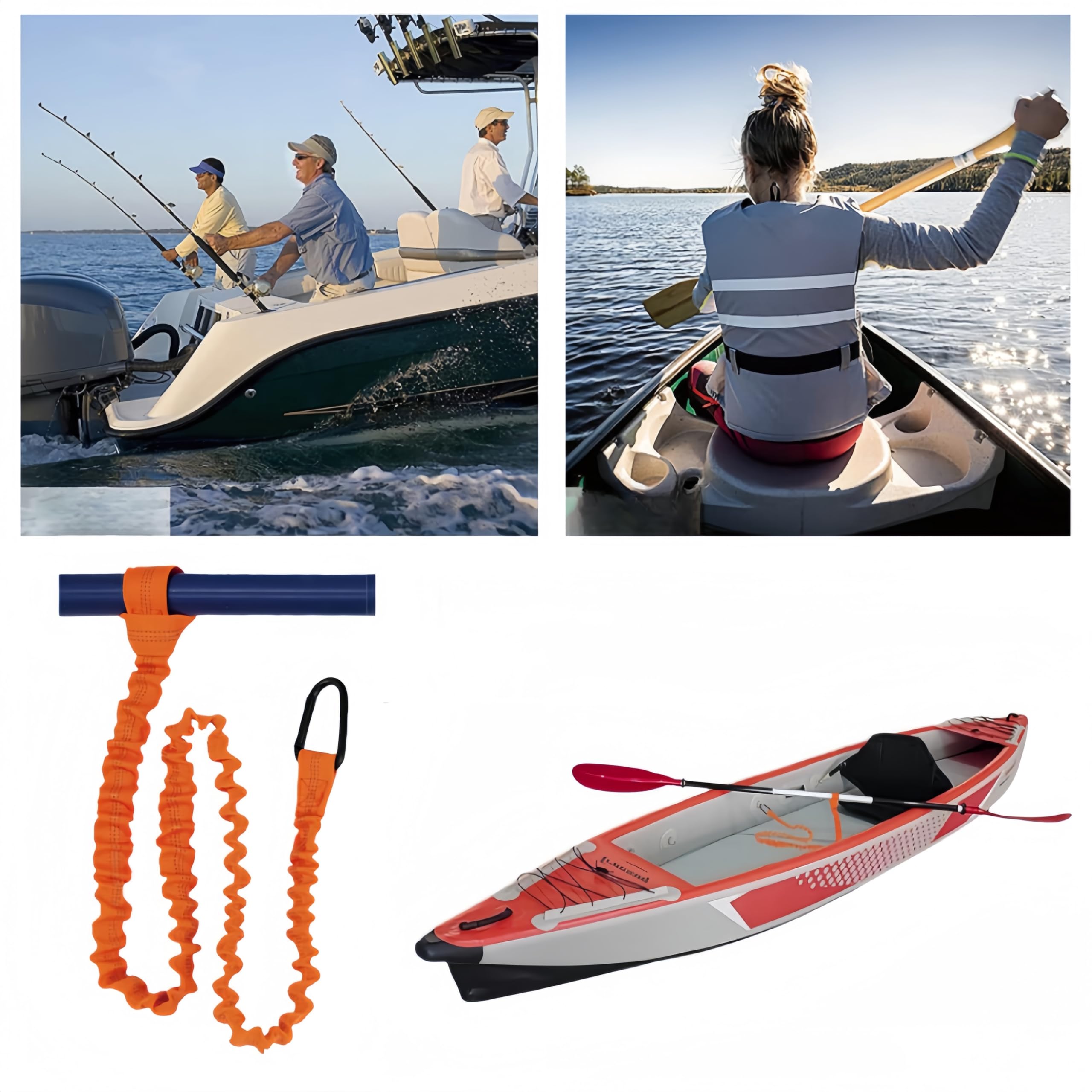 2 Pezzi Guinzaglio per pagaia per Kayak, Guinzaglio per pagaia, Kayak Paddle Leash, 1.5m Estensibile Kayak Paddle Leash con Moschettone per Canoa, Barca,Kayak(Arancione)