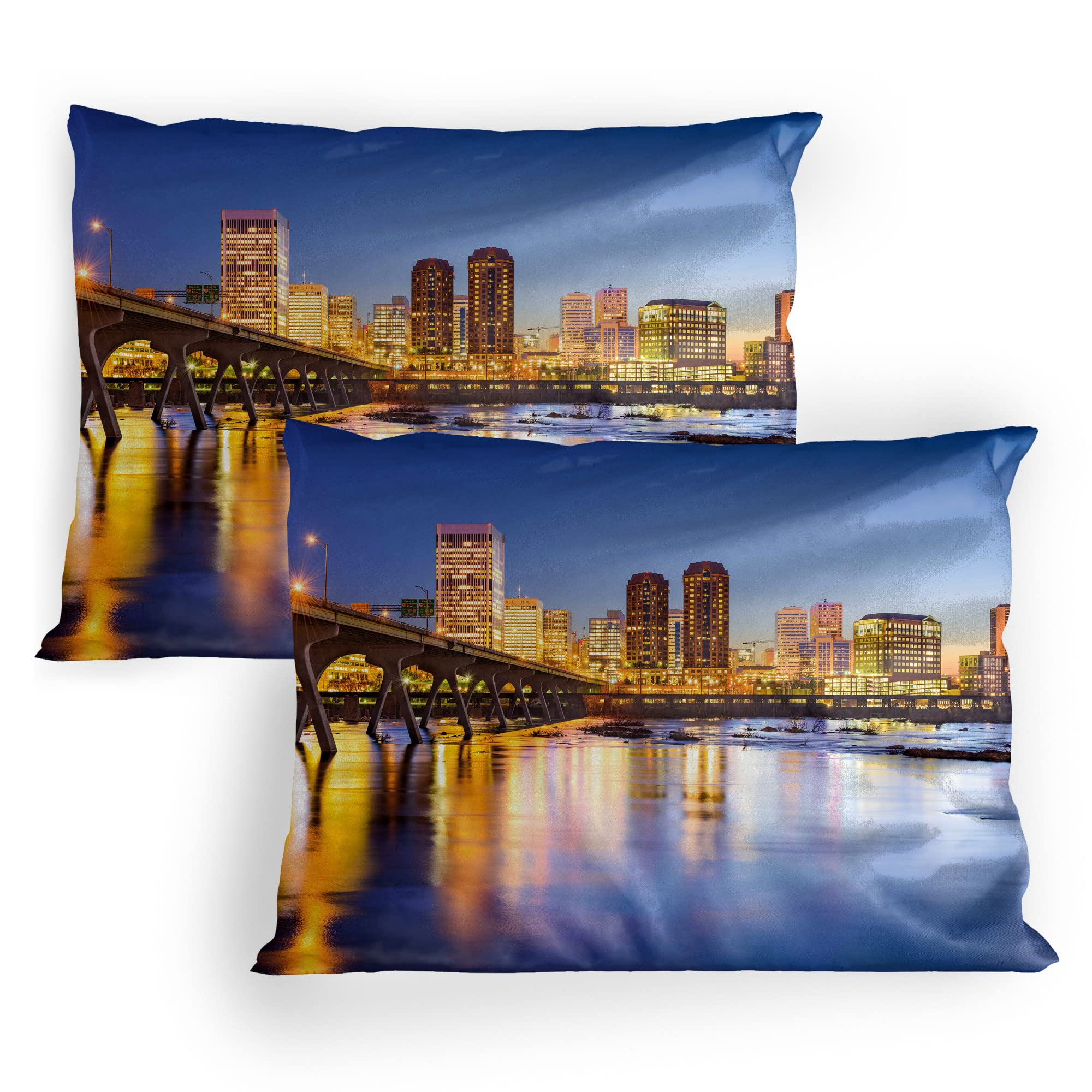 Lunarable Cityscape Pillow Sham Set of 2, Virginia City Night Skyline American Town Misty Evening Urban Life Scenery, Quality Microfiber Bedding Item for All Seasons, 30