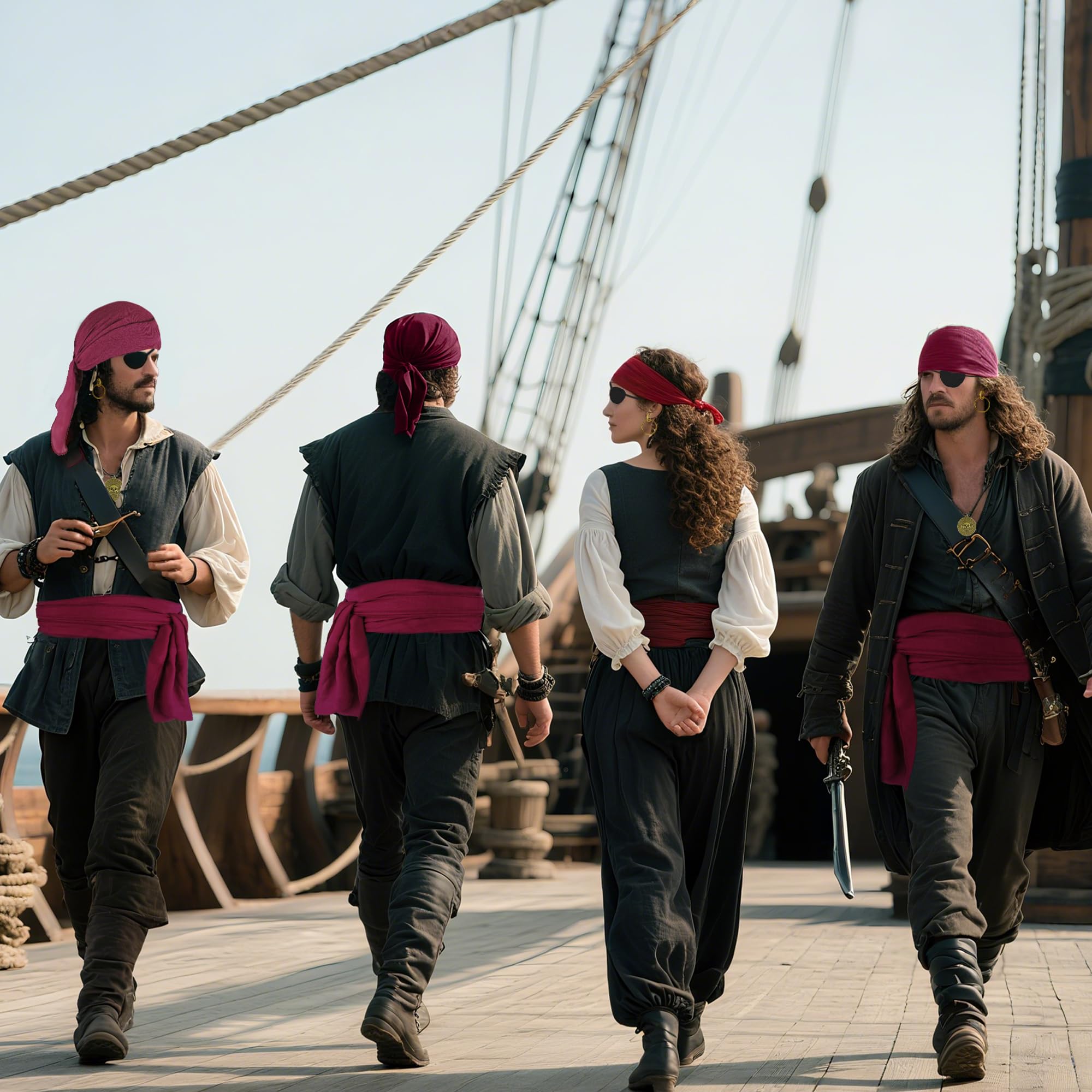 Męskie akcesoria do kostiumu pirata, zestaw akcesoriów pirackich z bandaną na głowę szalik opaska na oko naszyjnik kolczyk na imprezę cosplay (5 szt.)