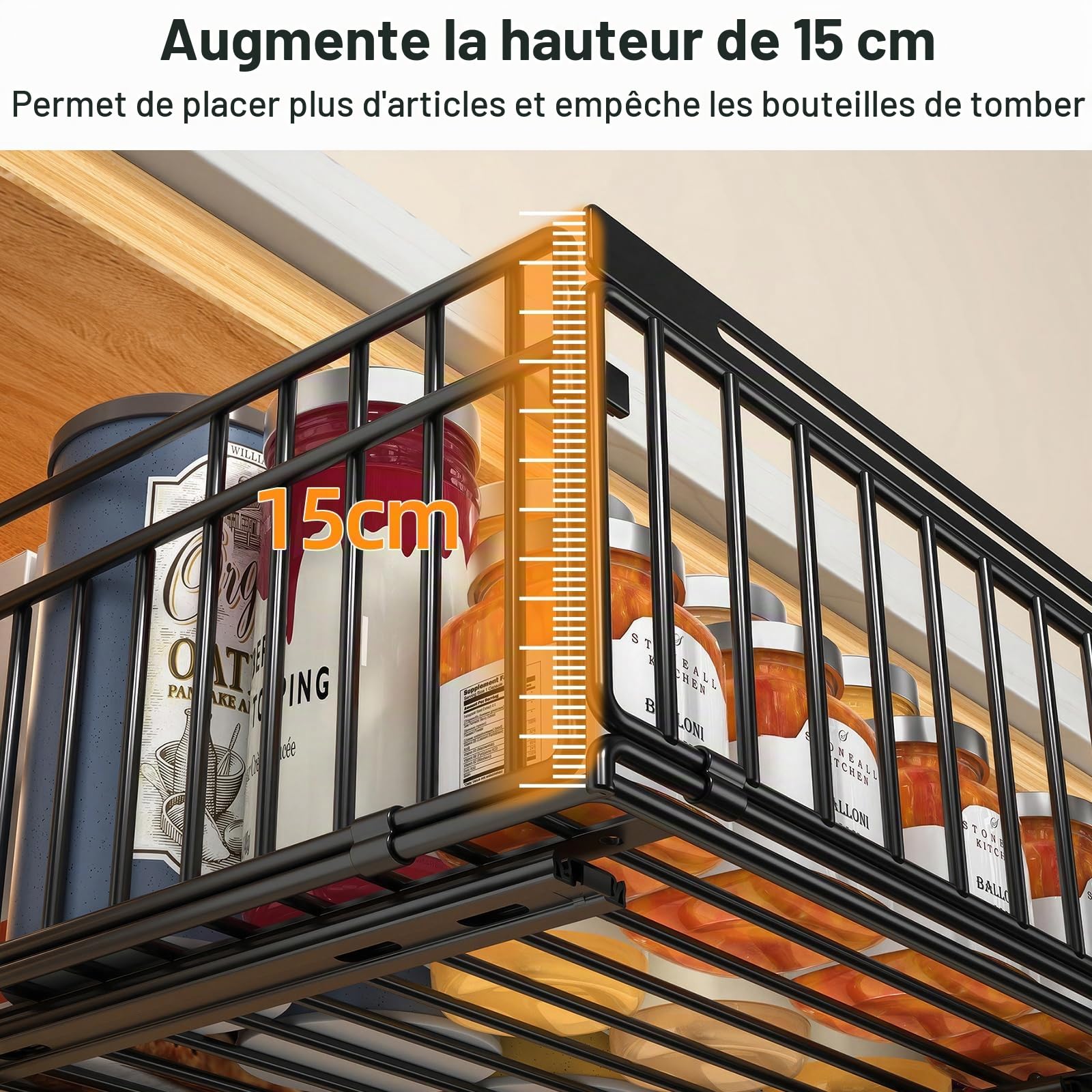KUOGAS Paquet de 2 Tiroir Coulissant Cuisine Adhesif, Bac Coulissant Placard Cuisine, Organisateur D'Armoires De cuisines Pour Armoires, Organisateur de Tiroirs, Aucun PerçAge ni Clouage Requis