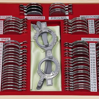 104 Pcs Optical Trial Lens Set, Precise Optical Lens Optometry Kit, Metal Rim Optometry Lenses, Test Trial Frame with Aluminium Case