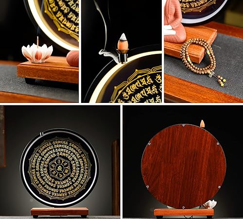 Miniatura 6 de Houlu Estatua de Buda azul y lámpara de mesa LED circular estatua de Buda de cerámica para decoración del hogar