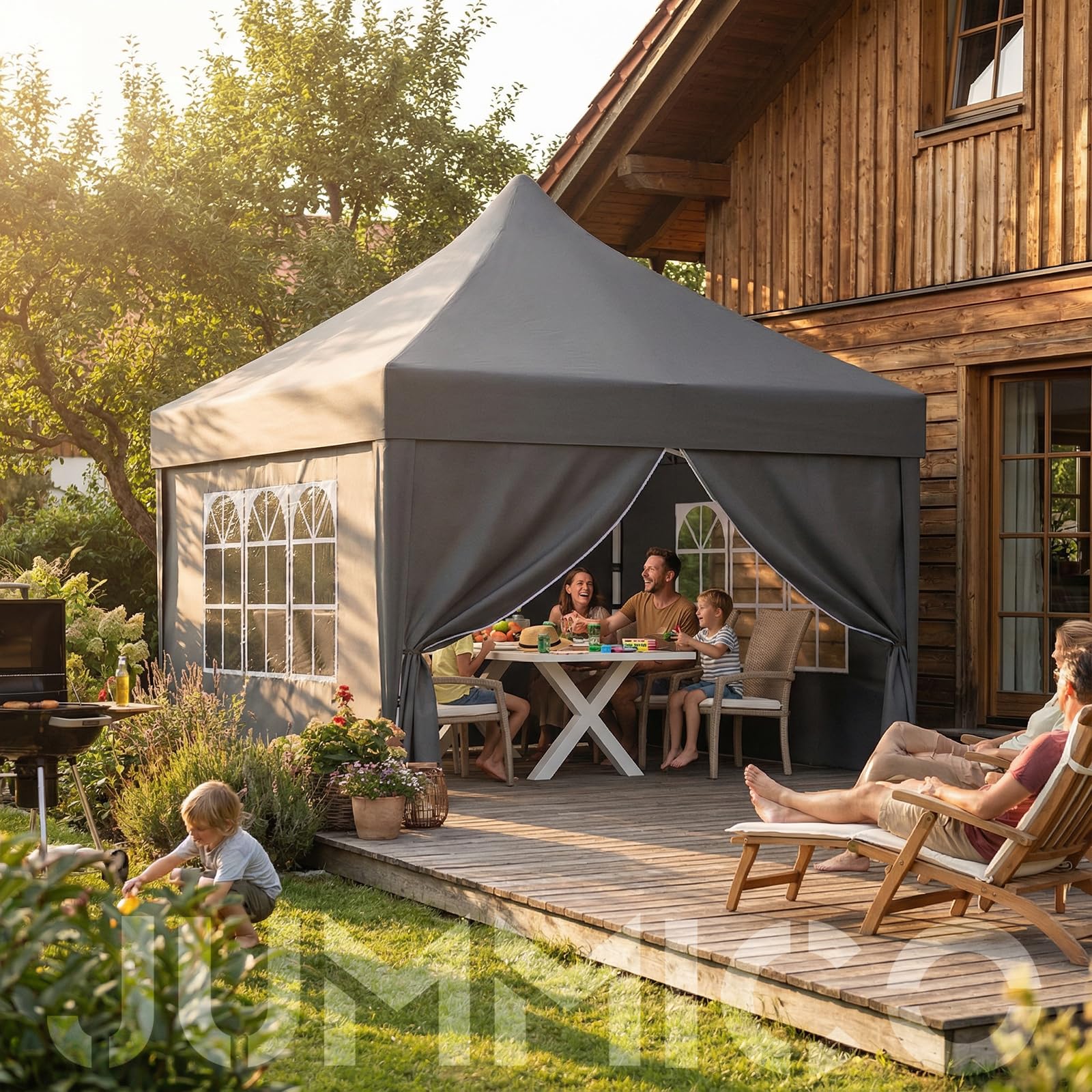 JUMMICO Faltpavillon 3x3 mit Hoher Spitze, um 60% Verbesserte Regenschutzleistung. UV 50+, Pavillon 3x3 Wasserdicht Stabil Winterfest, Shelter mit seitenwänden, für Garten und Camping, Dunkelgrau