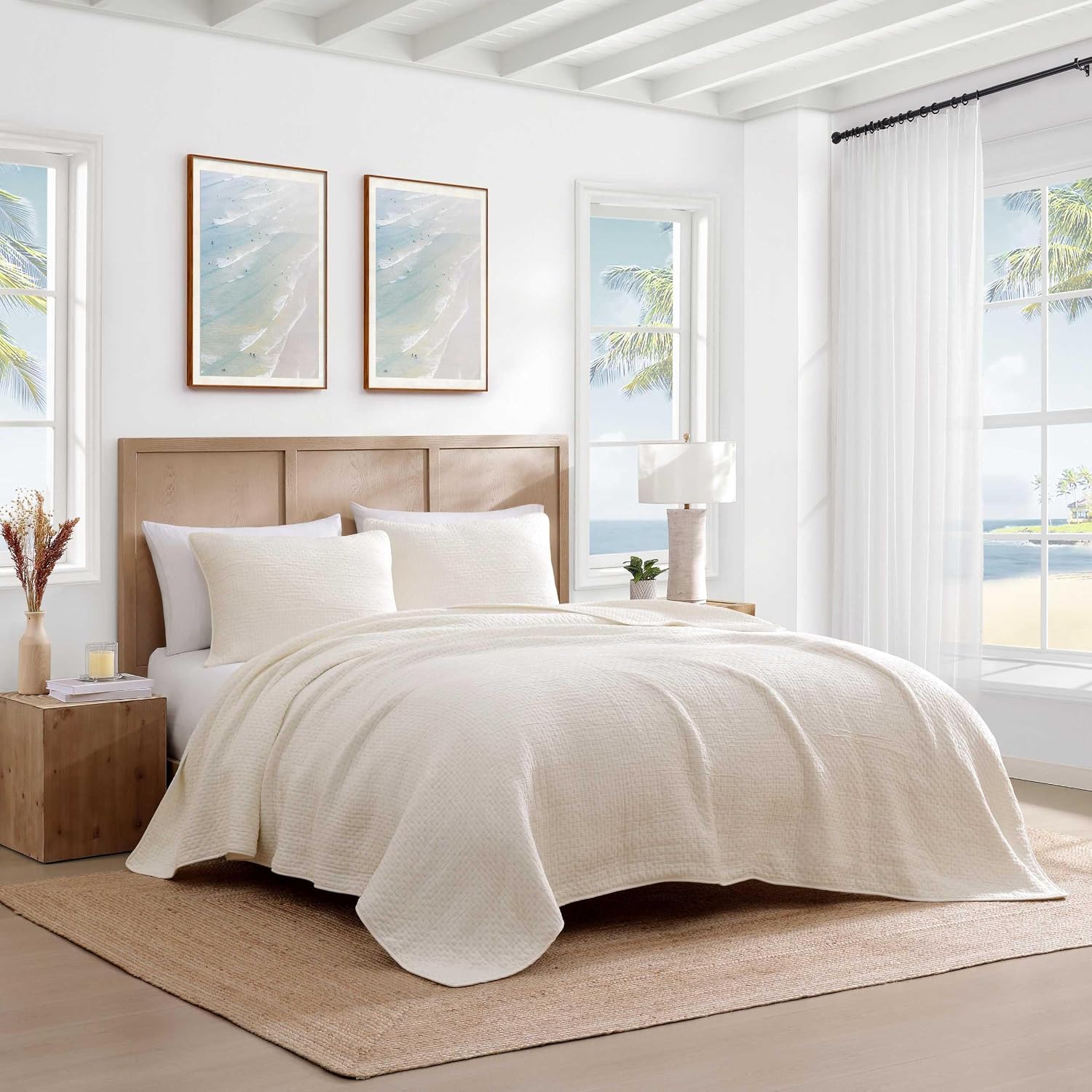 Tommy Bahama - Queen Quilt, Soft Washed Cotton with a Textured Pick Stitch Feel, Lightweight Bedding for Year Round Comfort (Ventura Beige)