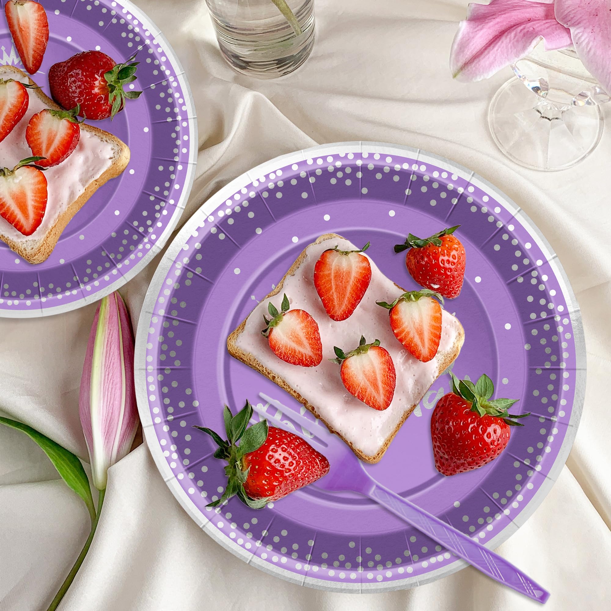 Amazon.com: 96 Pieces Purple and Silver Birthday Plates and