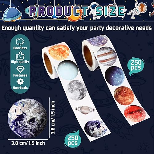 Miniatura 2 de Lincia 500 calcomanías del sistema solar, planetas educativos a granel, calcomanías espaciales para niños, decoración de cumpleaños, recuerdos de