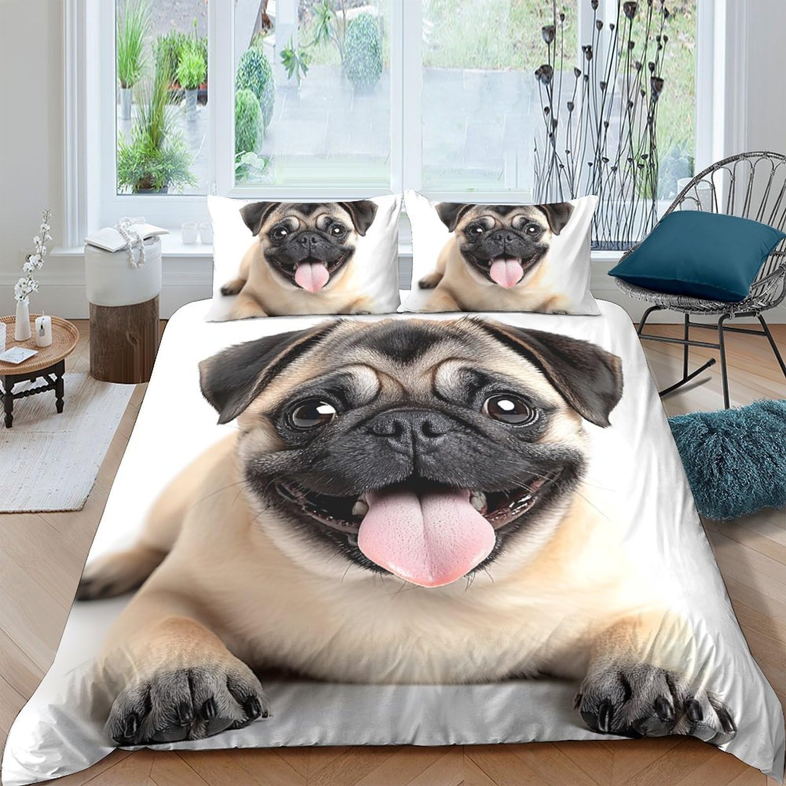 Ctjqhvkz Style-7 3D Printed Pug Dog Fitted Sheet Microfiber Soft Breathable Cute Animal Bed Cover For Bedroom Guestroom Decor Single（135X200cm）