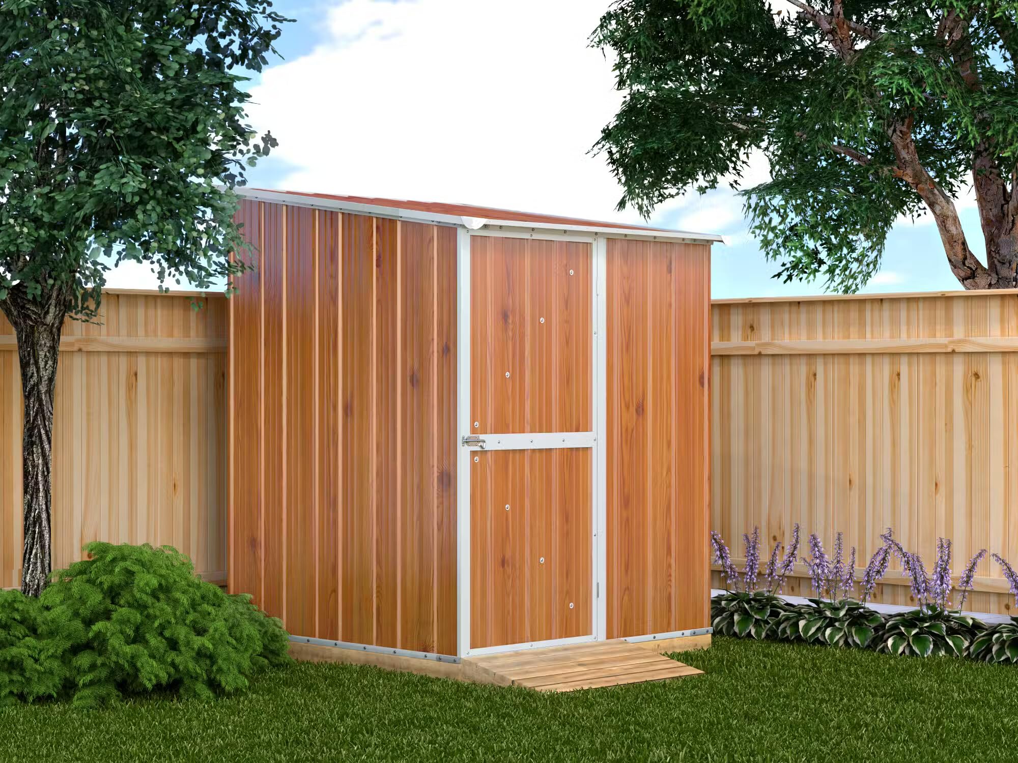Box in Acciaio Zincato Casetta da Giardino in Lamiera 1.55 x 1.75 m x h2.02 m - 60 KG – 2.71 metri quadri (Finitura Legno)