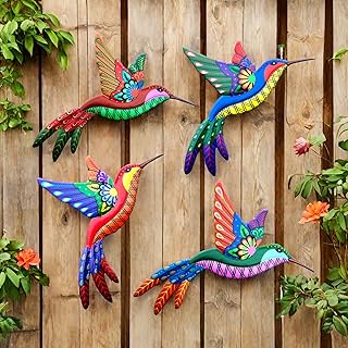 Outdoor Metal Wall Art - 3D Metal Hummingbird Wall Decor - Fence Decorations Outdoor - Decorations for Garden Fence Backyard Bedroom Patio Living Room,Gift for Family Friends(4 Pack)