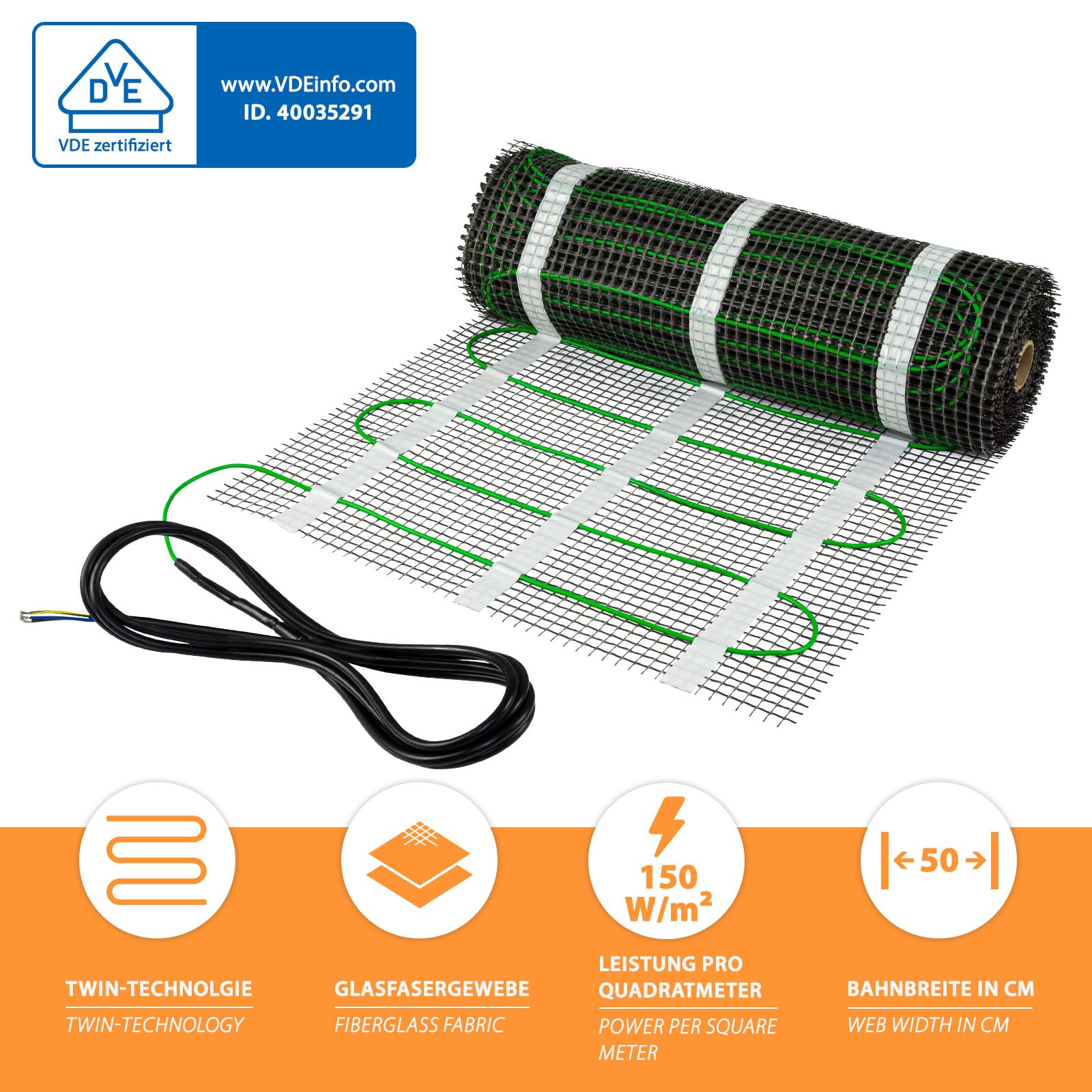 Calefacción de suelo radiante, 6,7 m², 150 W/m², cinta calefactora, fácil instalación