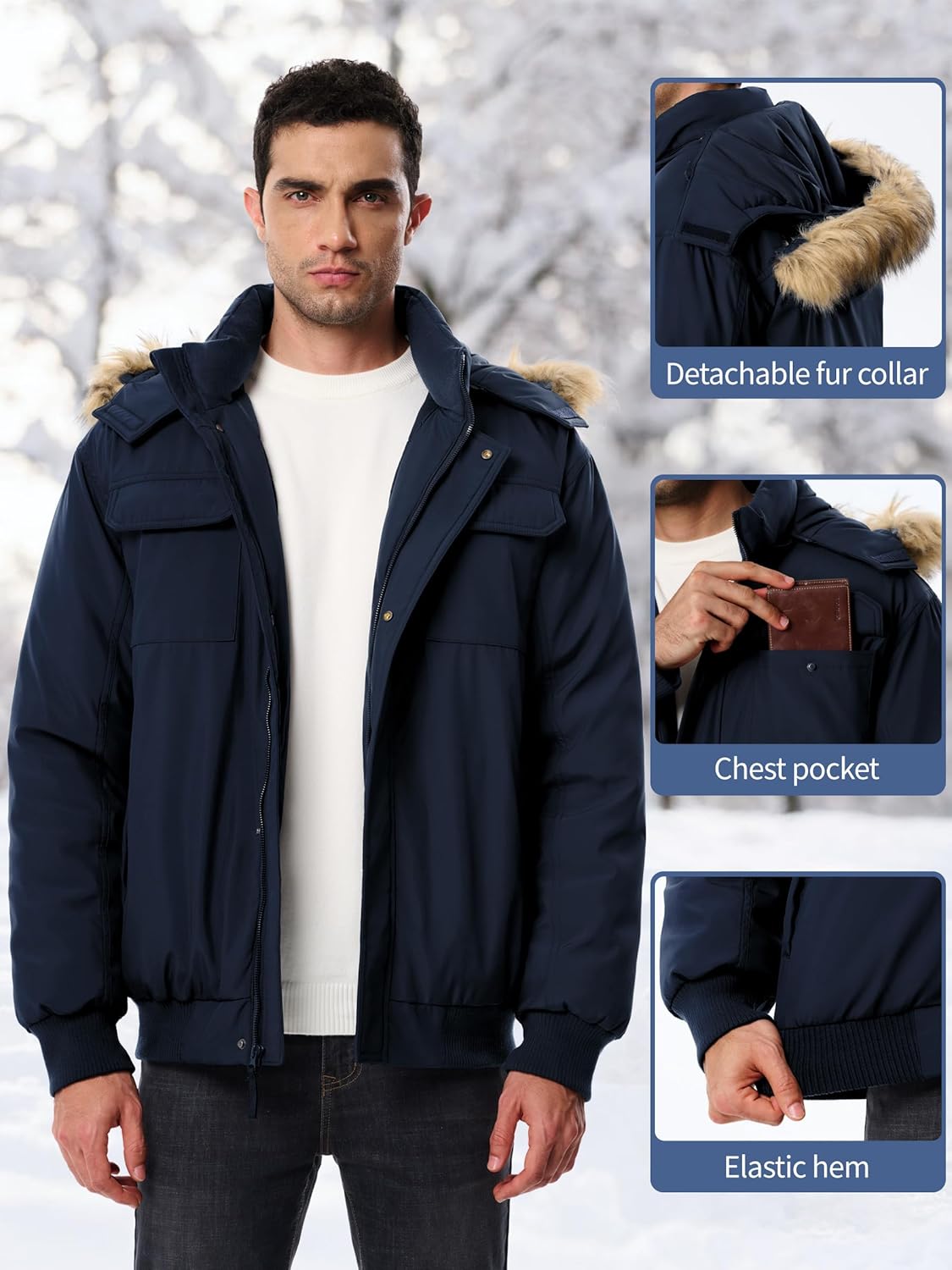 Men's Winter Coat Warm Puffer Jacket Down Hooded Parka Waterproof Thicken Snow Coats with Pockets - Image 5