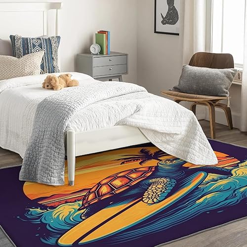 Miniatura 3 de Alfombras de tortuga marina para entrada, dormitorio, sala de estar, alfombras de área de animales oceánicos de 2 x 3 pies, lavables,