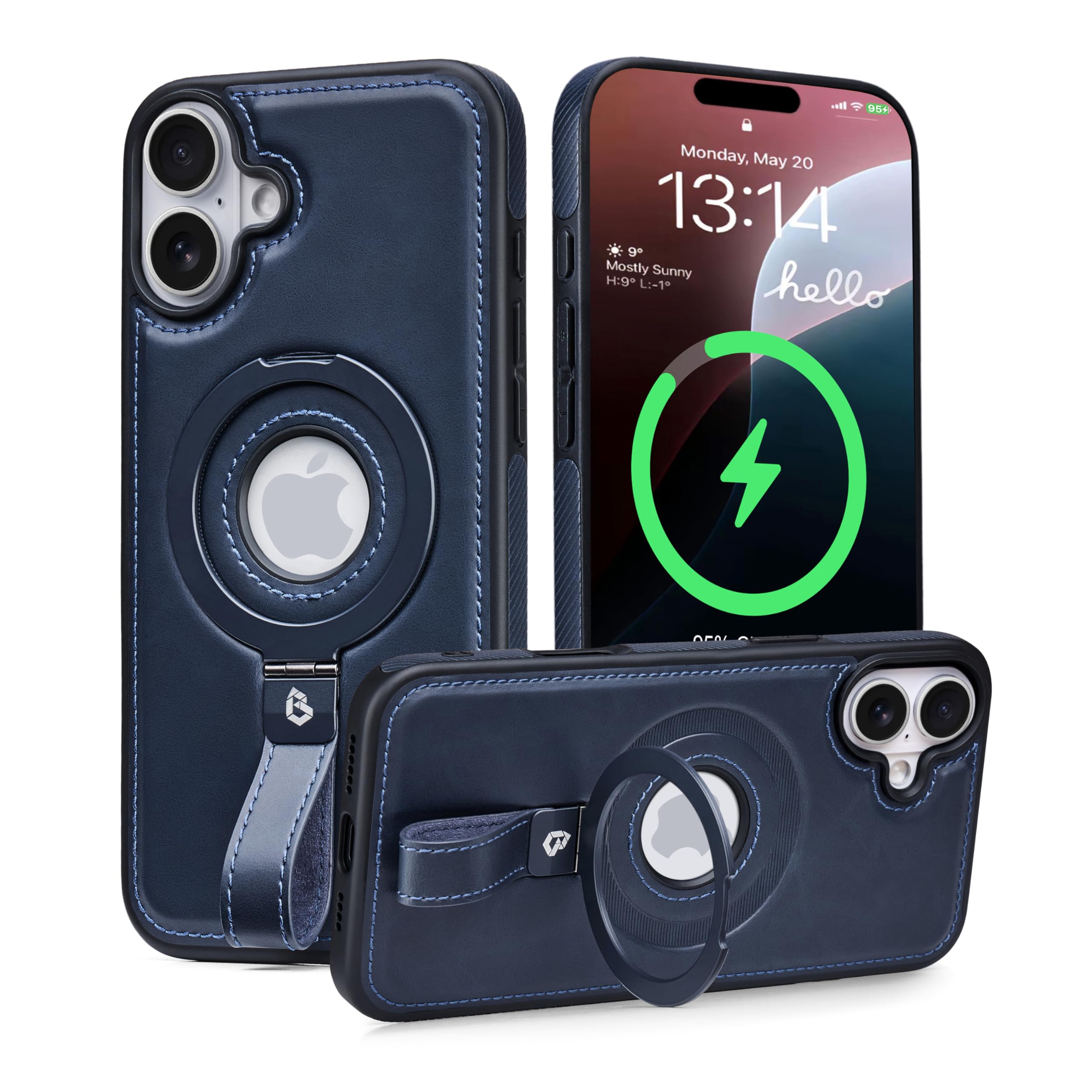 Étui cuir iPhone 16 Plus MagSafe équipé d'un support bleu - 8