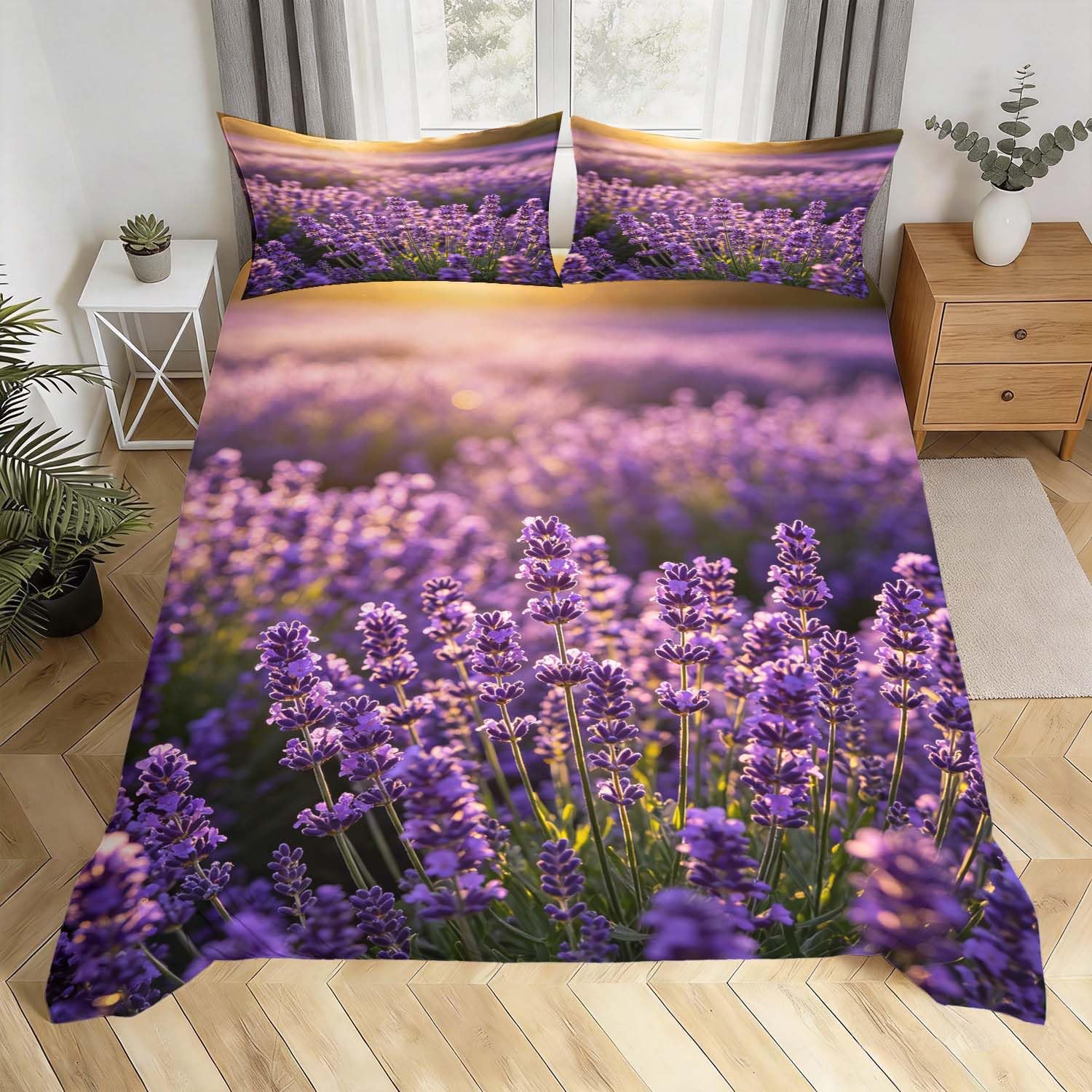 Lawendowa pościel 200 x 200 cm, 3-częściowy, komplet pościeli z mikrofibry