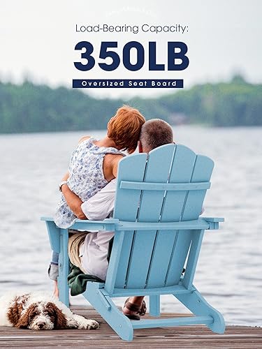 Vista 7 de KINGYES - Silla Adirondack plegable, sillas de patio de polietileno de alta densidad para todo tipo de clima, silla de césped con textura de madera