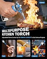 Vista 6 de RAVS DUAL Flame Mode Butane Torch Lighter, Refillable Kitchen Torch with Adjustable Flame & Safety Buckle, Premium Metal Food Torch for Cooking