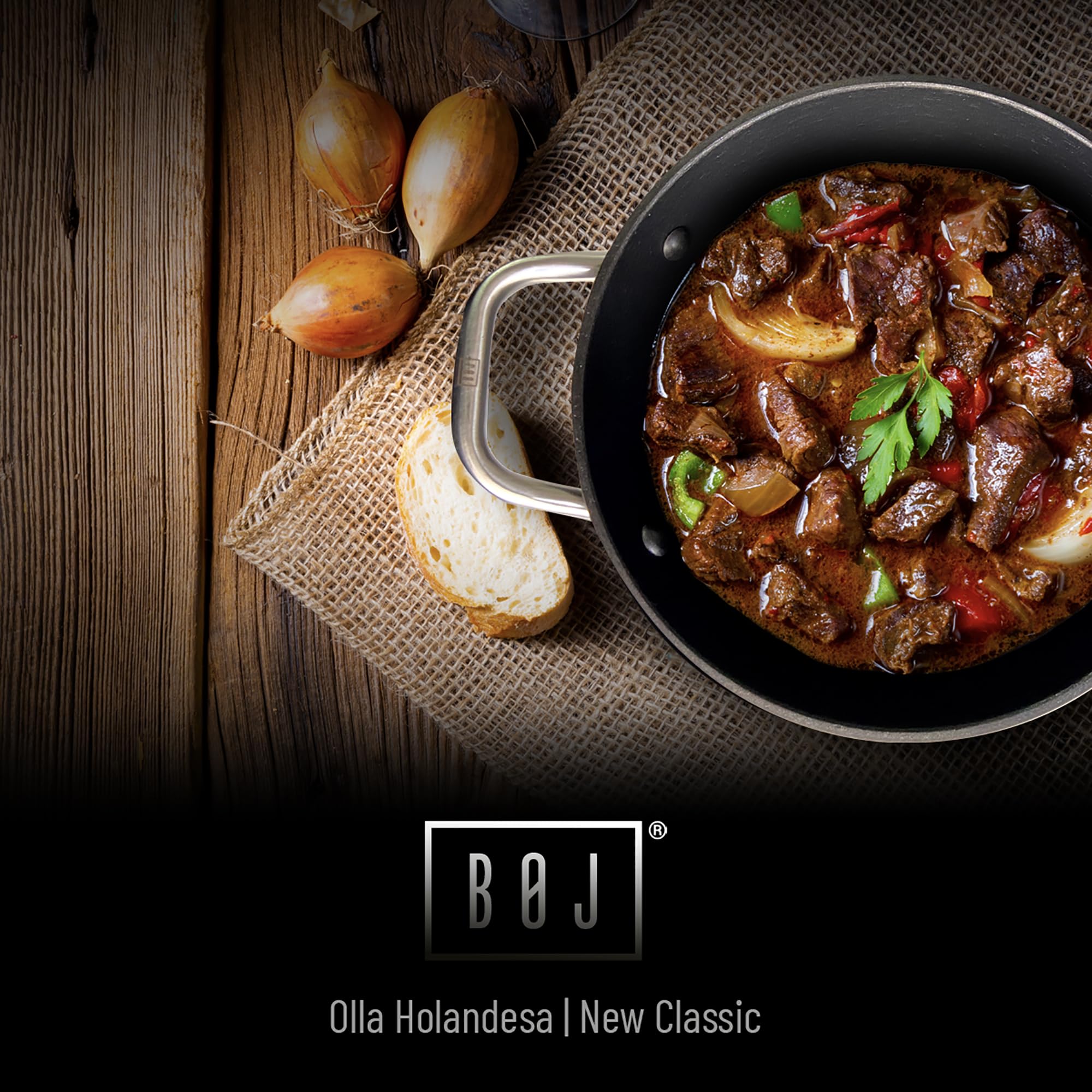 BOJ Olla Holandesa NEW CLASSIC, Con Tapa de vidrio, Hierro Fundido, apta para todo tipo de fuegos (Ø 24x11cm)