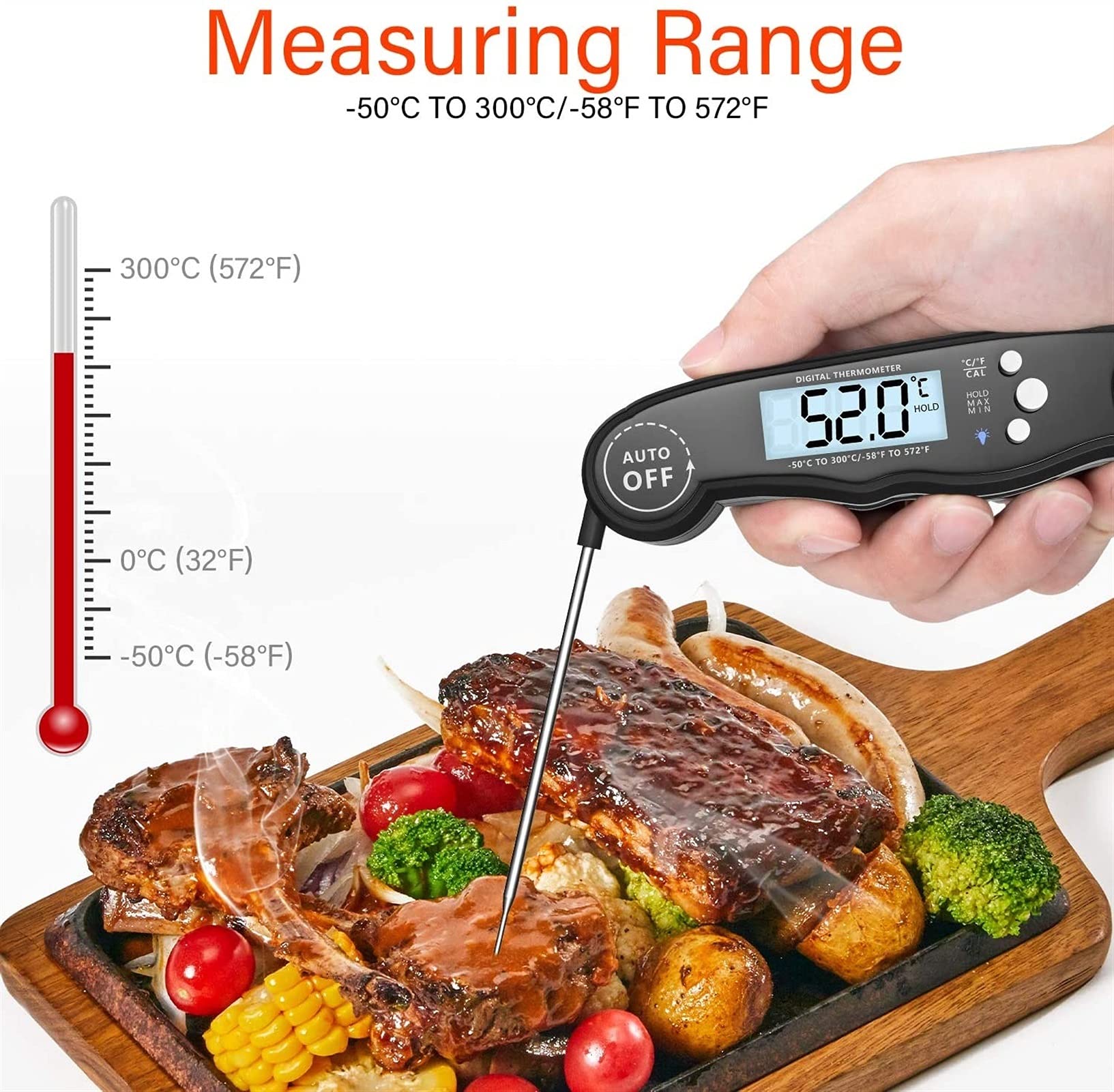 Termómetro de Carne Digital Dual sonda de Cocina Barbacoa Pantalla táctil del termómetro LCD Alarma de Temporizador de retroiluminación