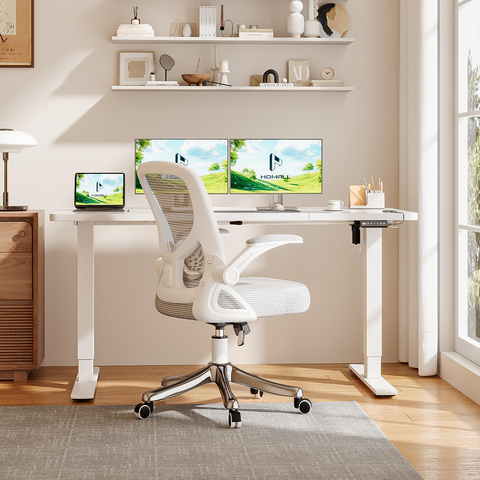 Homall Scrivania Regolabile In Altezza Scrivania Elettrica Con Gestione dei cavi e porta di ricarica USB Altezza Regolabile 73-118 cm, 2 Altezze Di Memoria Scrivania Per Ufficio (Bianco, 120x60cm)