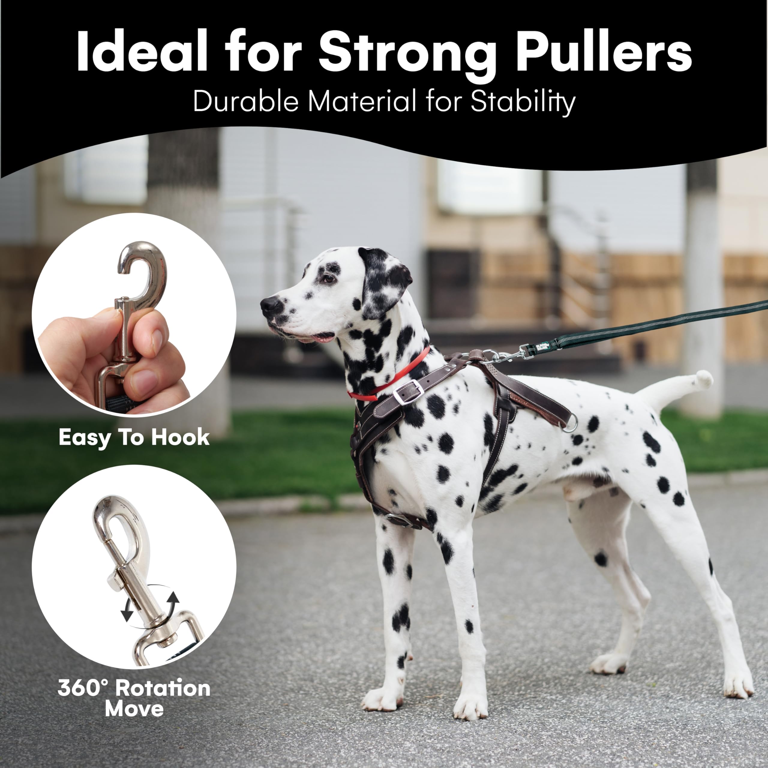 Heavy Duty Dog Leash Large Dogs Two Handles Reflective Black Rhino ...