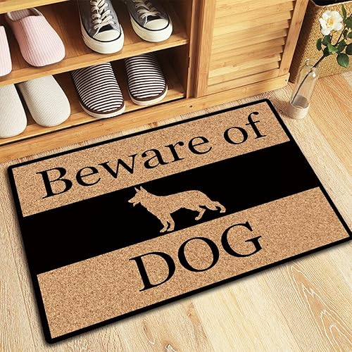 Miniatura 4 de Divertidas alfombrillas de bienvenida con diseño de perro Beware of Dog para decoración del hogar, alfombra de tela no tejida con parte trasera de